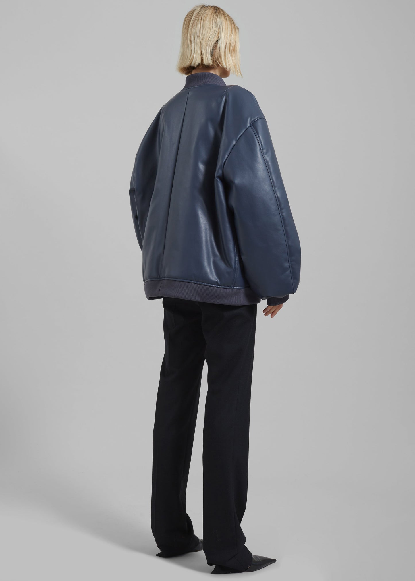 Astra Faux Leather Bomber Jacket - Navy