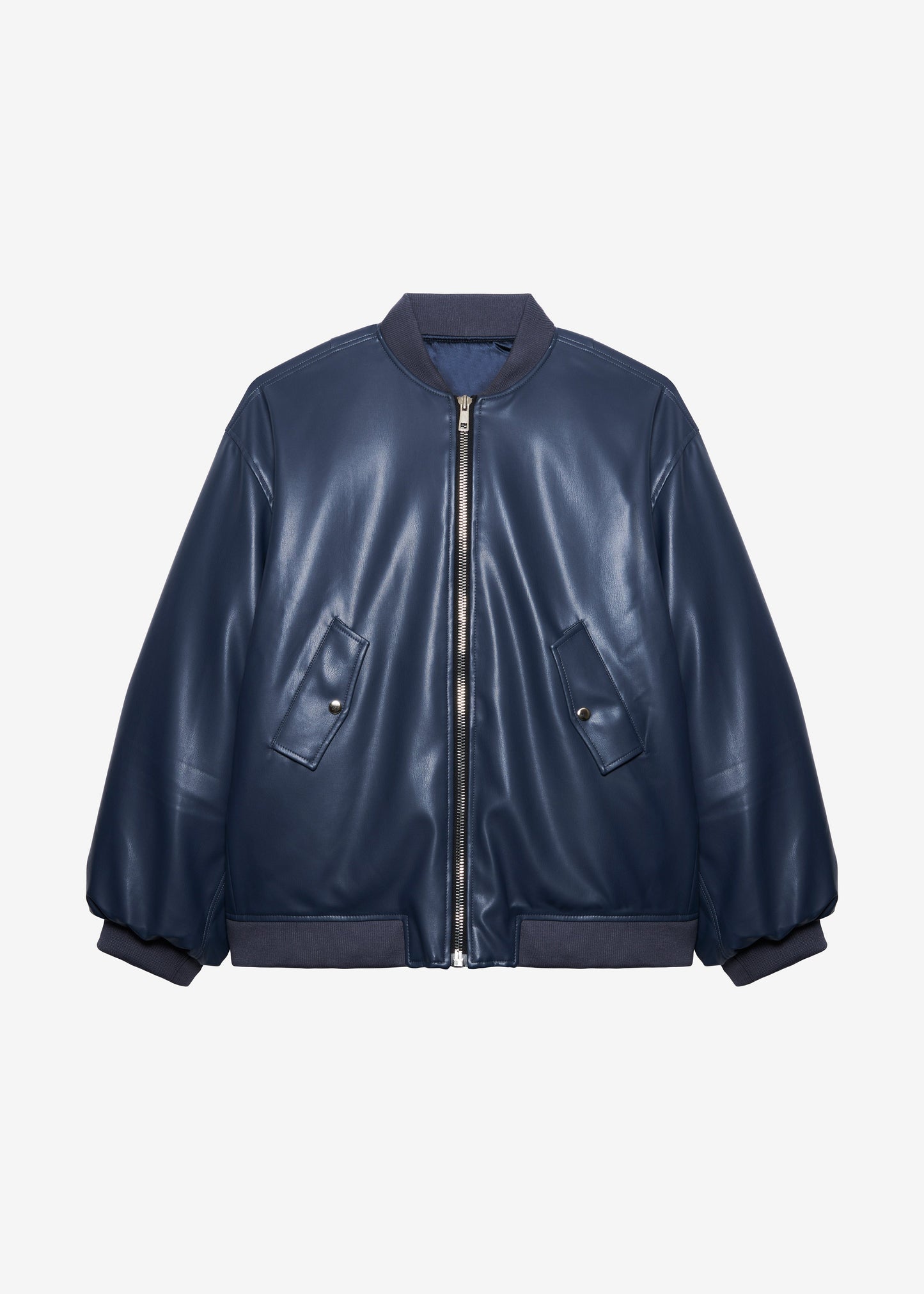 Astra Faux Leather Bomber Jacket - Navy