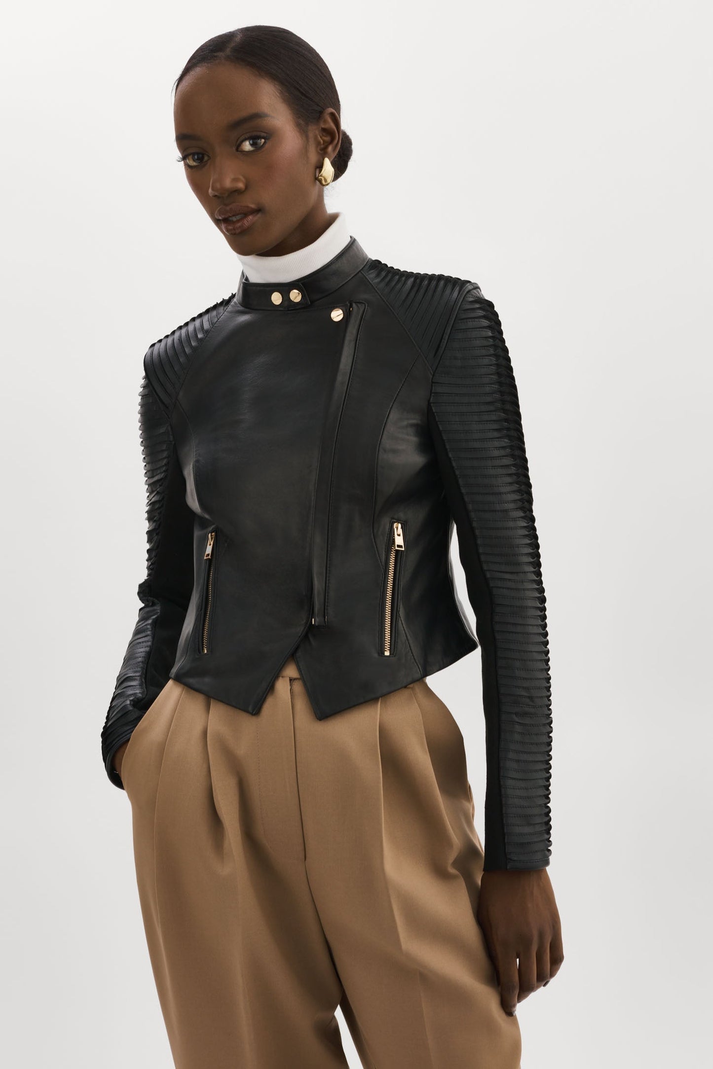 AZRA GOLD | Leather Biker Jacket