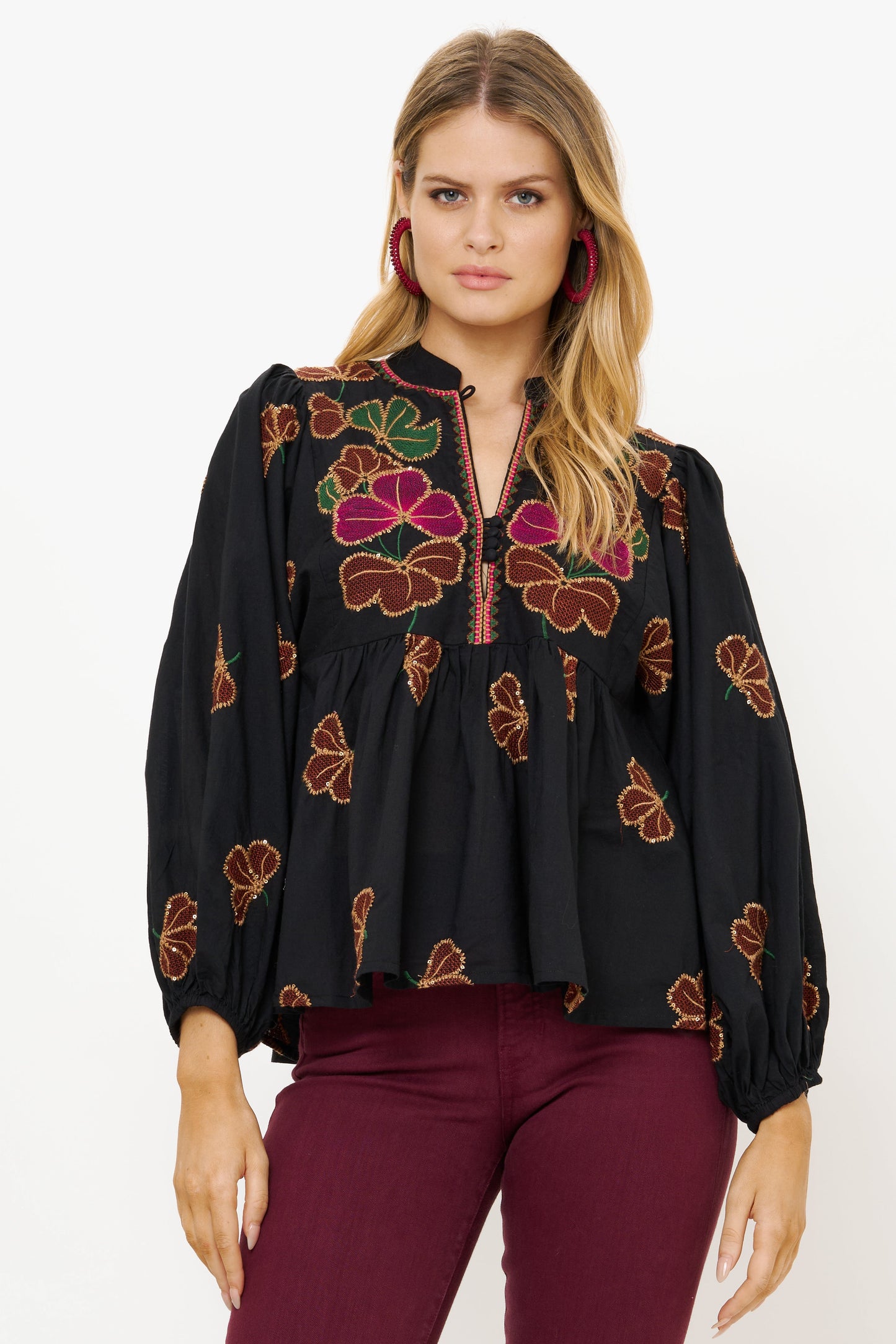 Mandarin Balloon Top- Almay Black