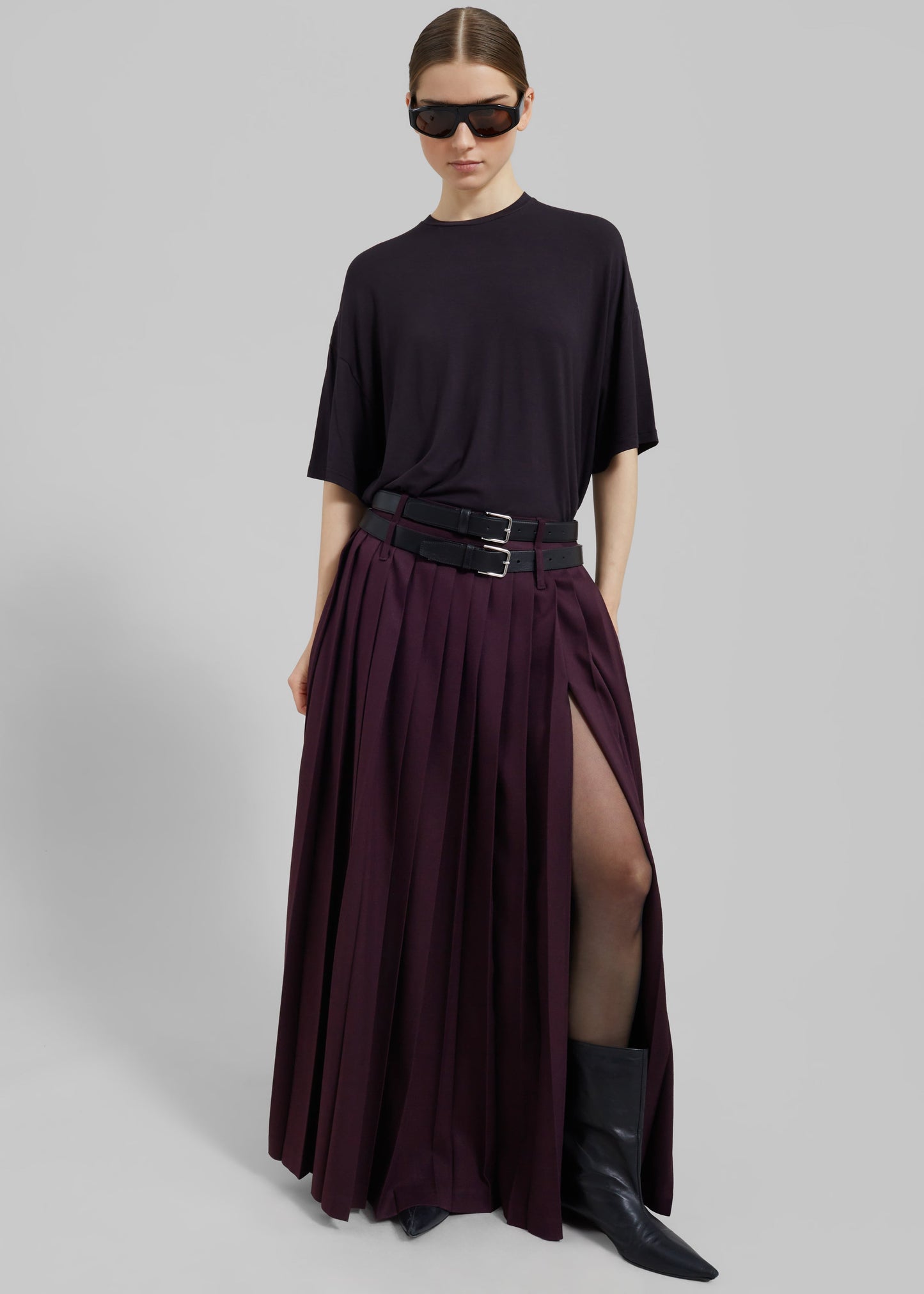 Bailey Long Pleated Skirt - Burgundy