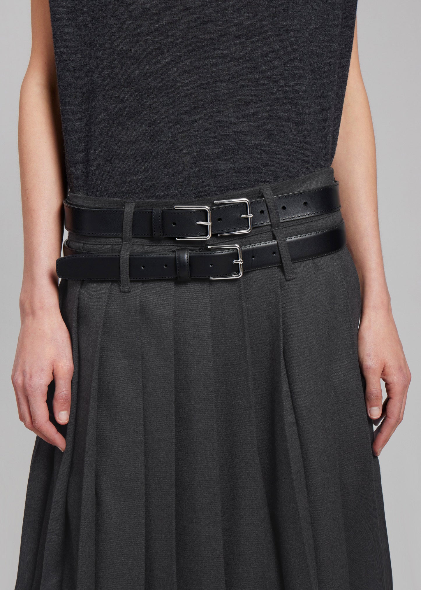 Bailey Long Pleated Skirt - Dark Grey Melange