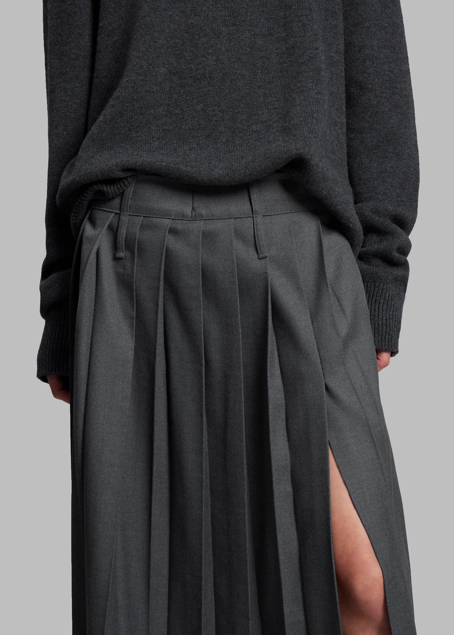 Bailey Long Pleated Skirt - Dark Grey Melange