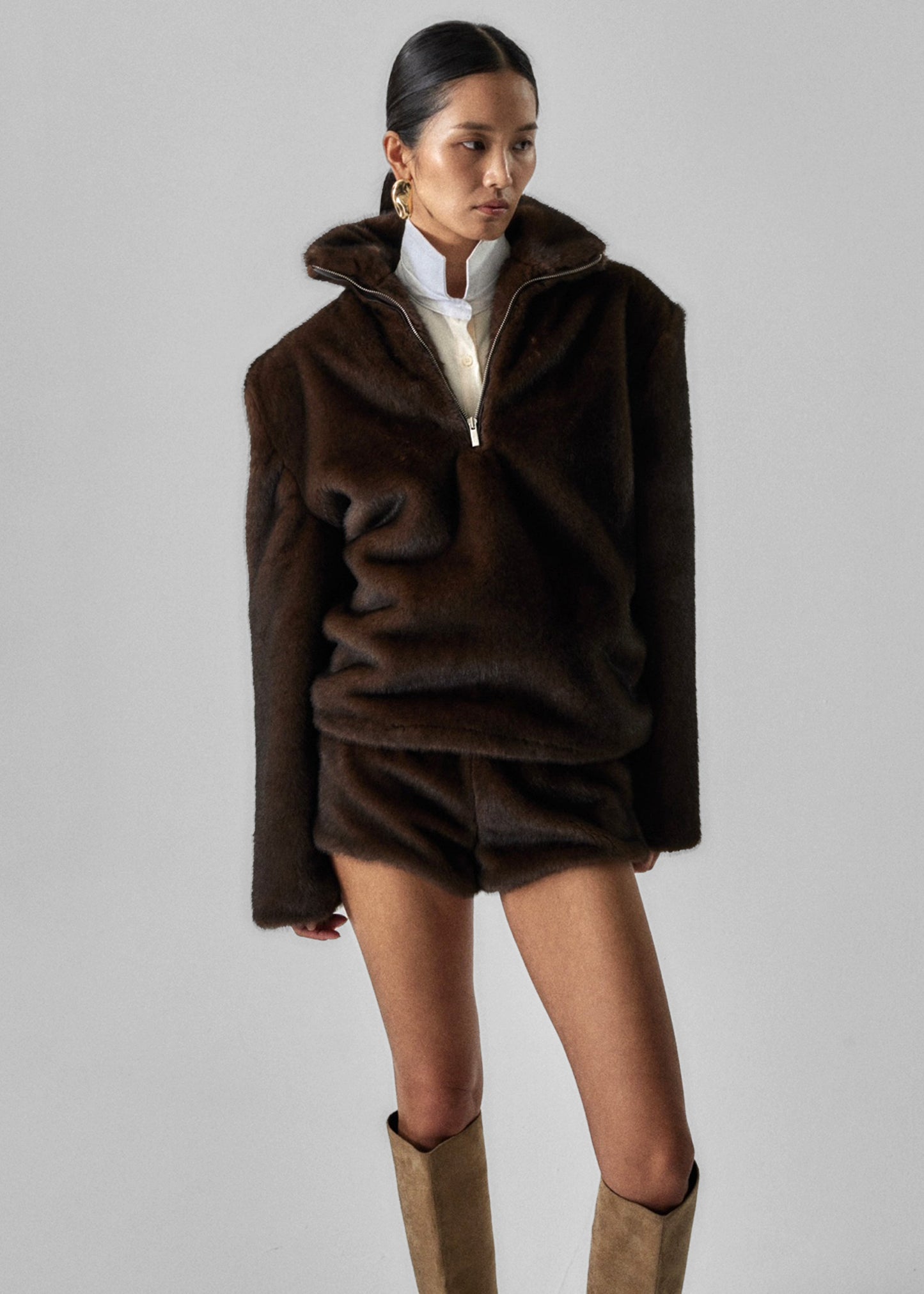 Banff Faux-Fur Hot Pants - Brown