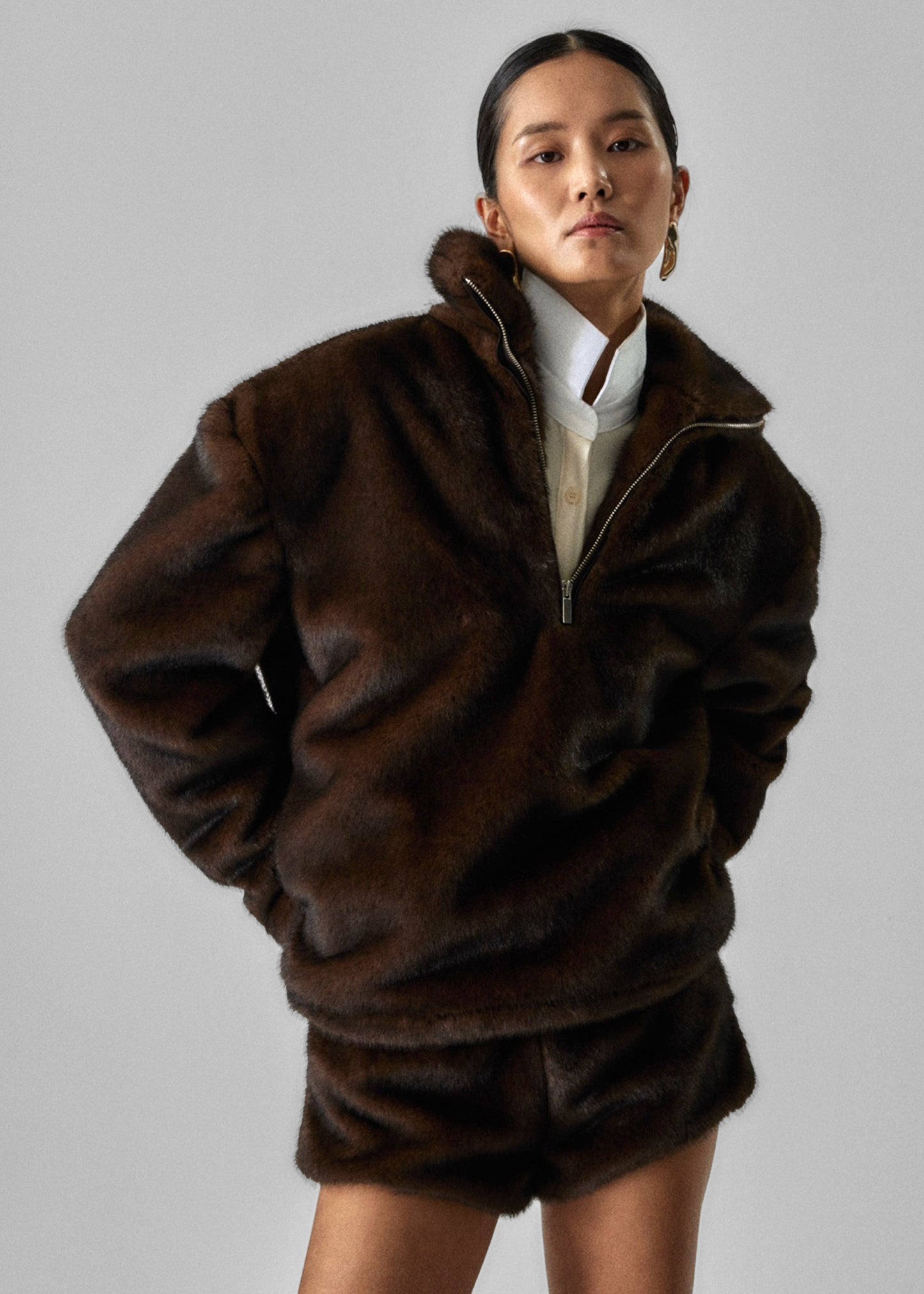 Banff Half-Zip Faux-Fur Pullover - Brown