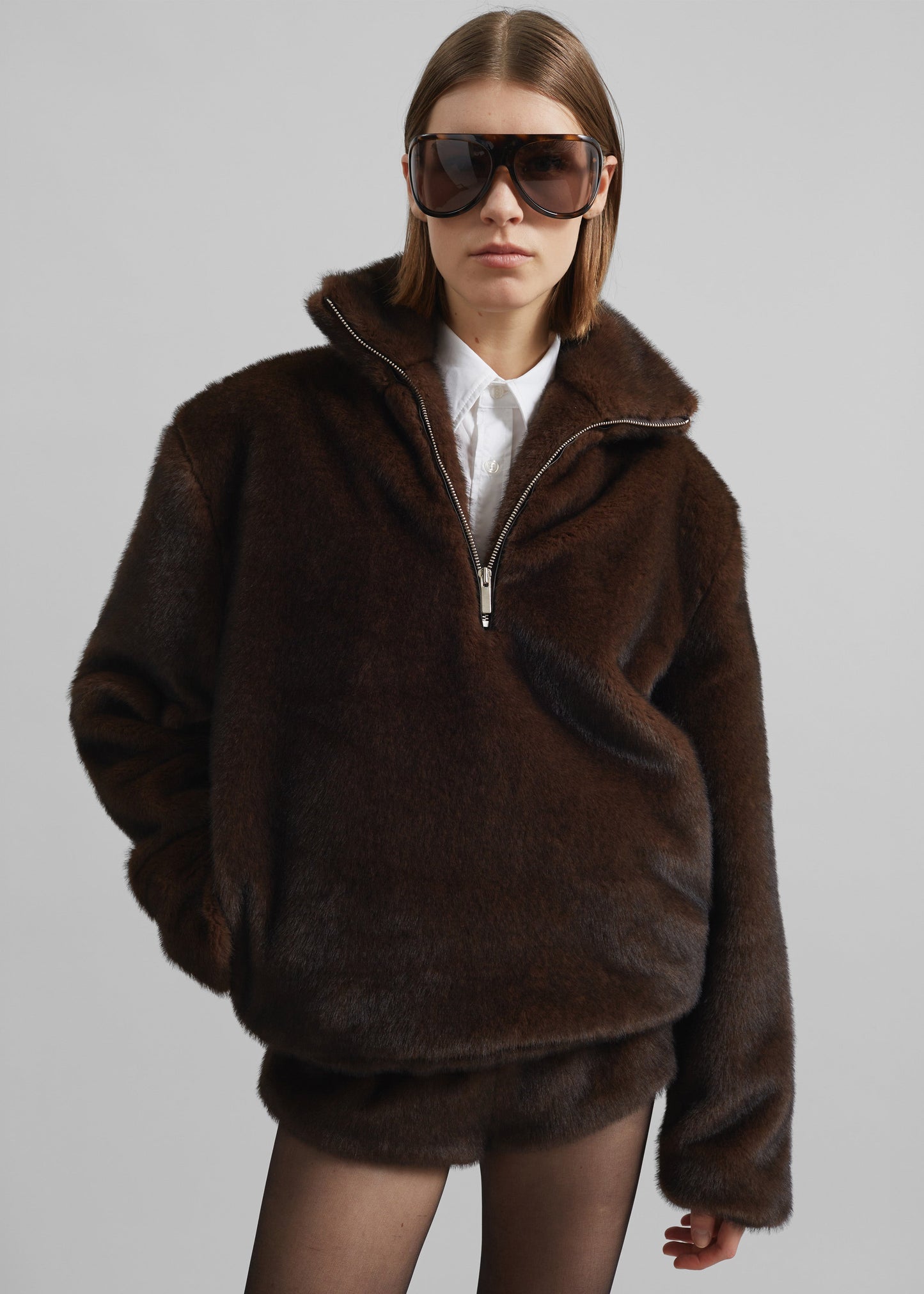 Banff Half-Zip Faux-Fur Pullover - Brown