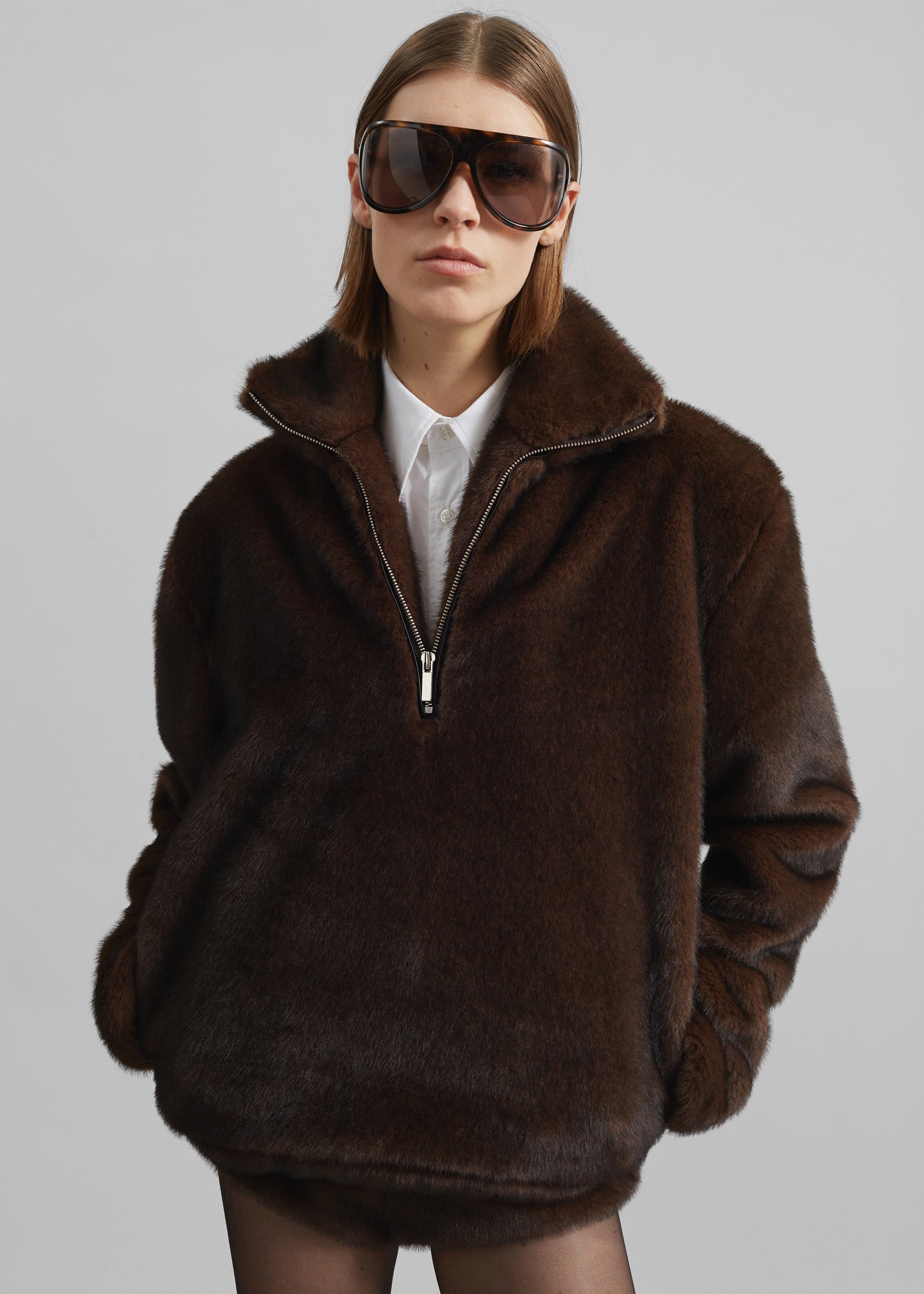 Banff Half-Zip Faux-Fur Pullover - Brown