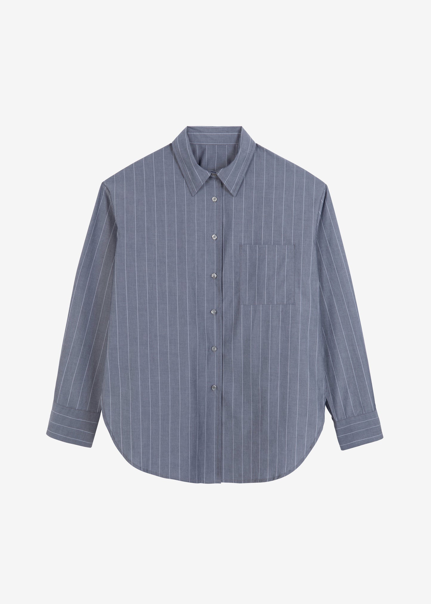 Beatrix Button Up Shirt - Grey/White Pinstripe