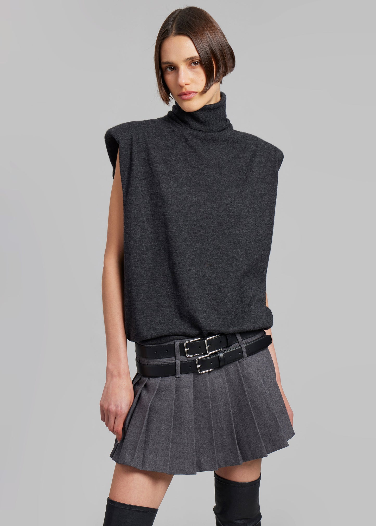 Blake Mini Pleated Skirt - Dark Grey Melange