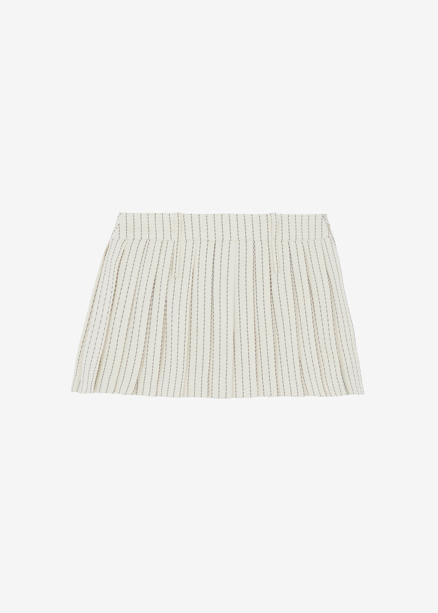 Blake Pleated Twill Mini Skirt - Light Beige/Black Pinstripe