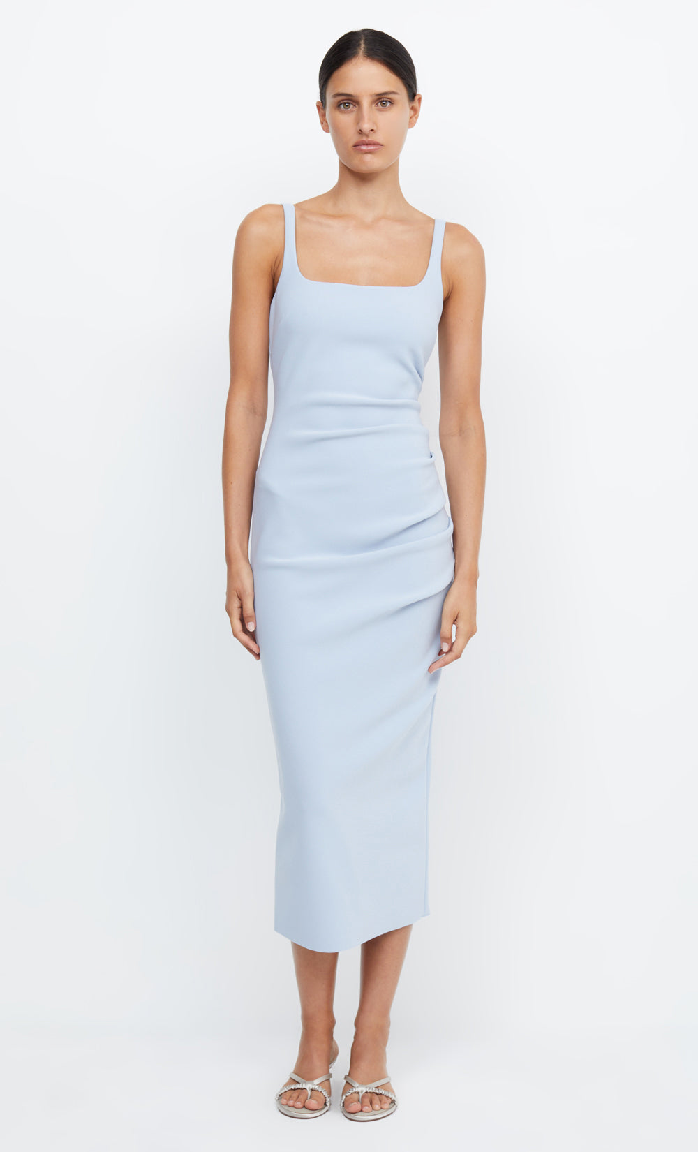 BE MINE SQUARE NECK DRESS - DUSTY BLUE