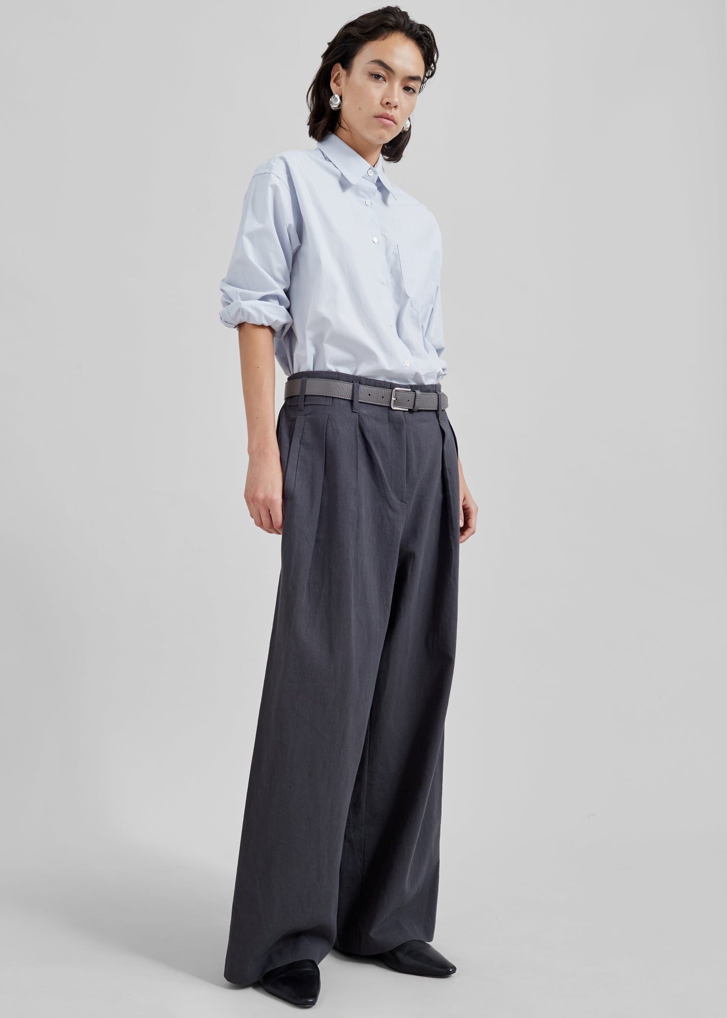 Branson Cotton Wide Pants - Charcoal