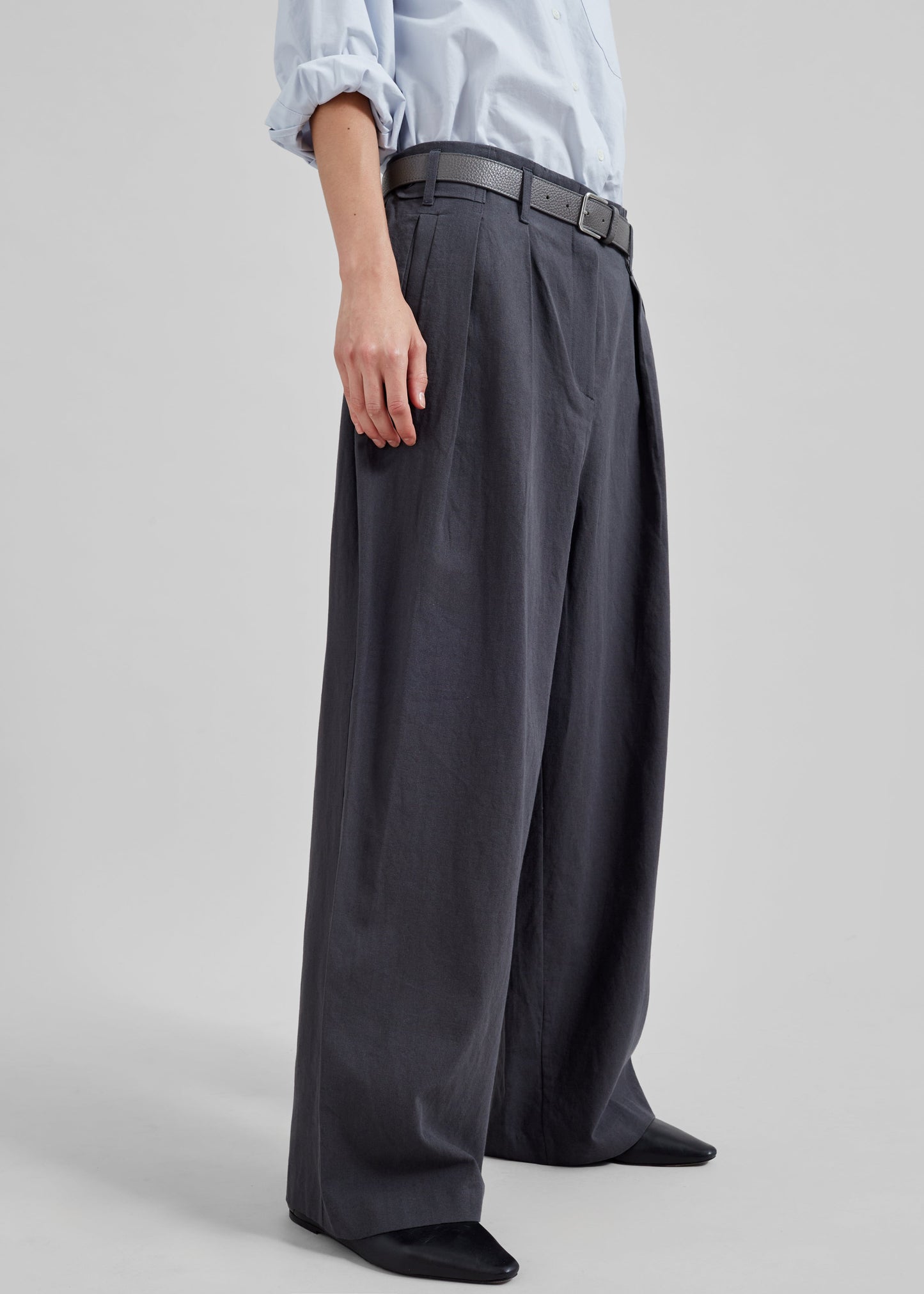 Branson Cotton Wide Pants - Charcoal