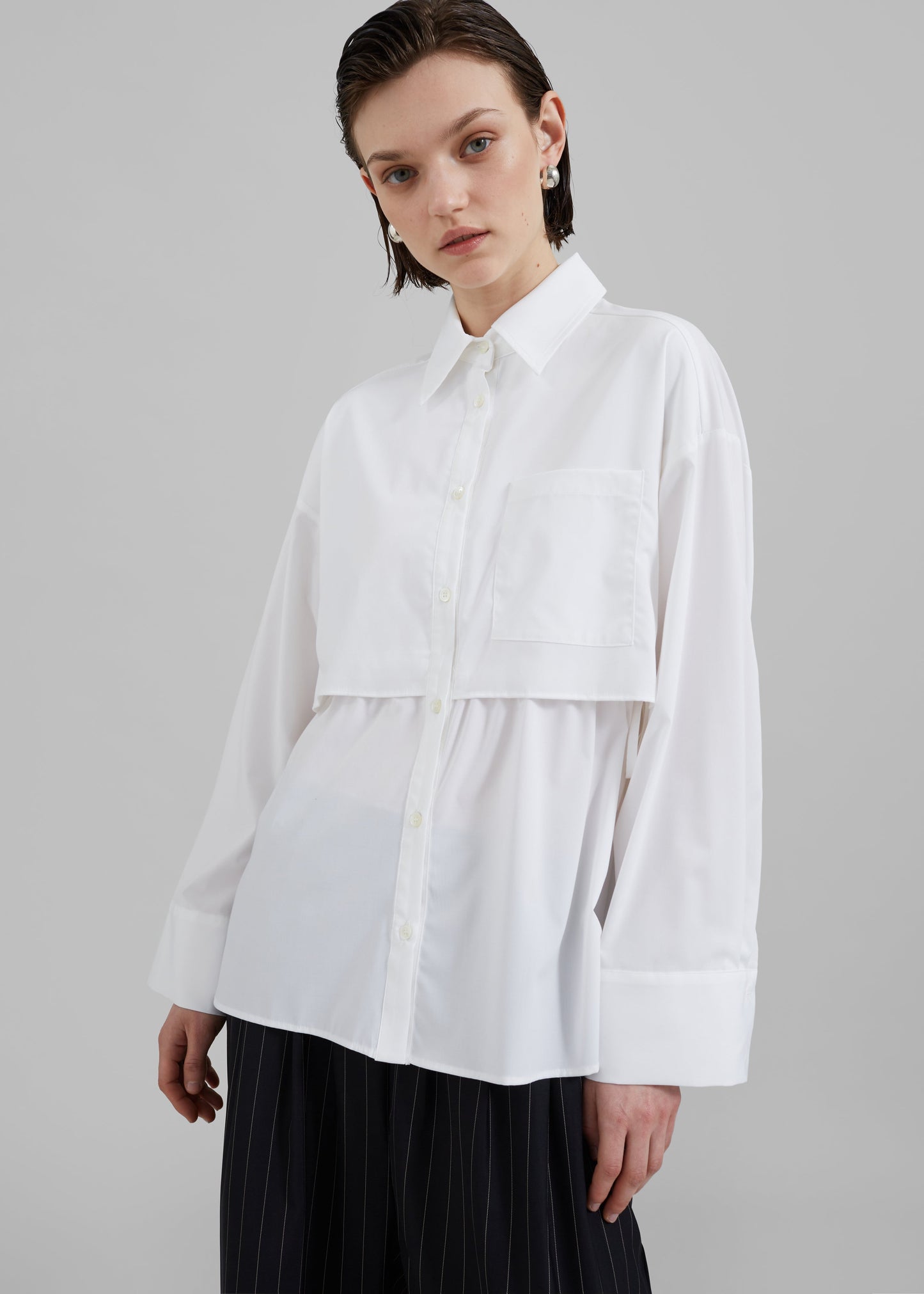 Bria Layered Button Up Shirt - White