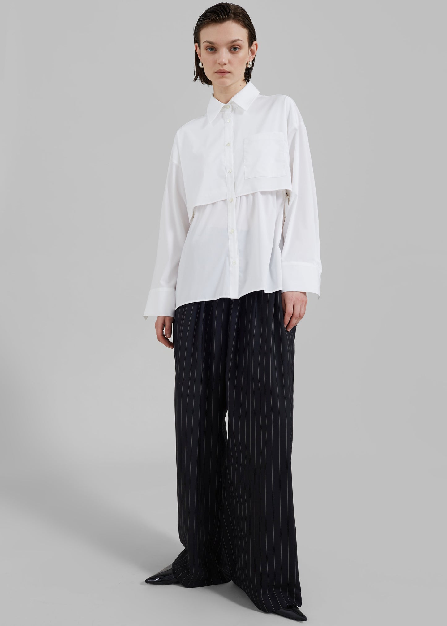 Bria Layered Button Up Shirt - White