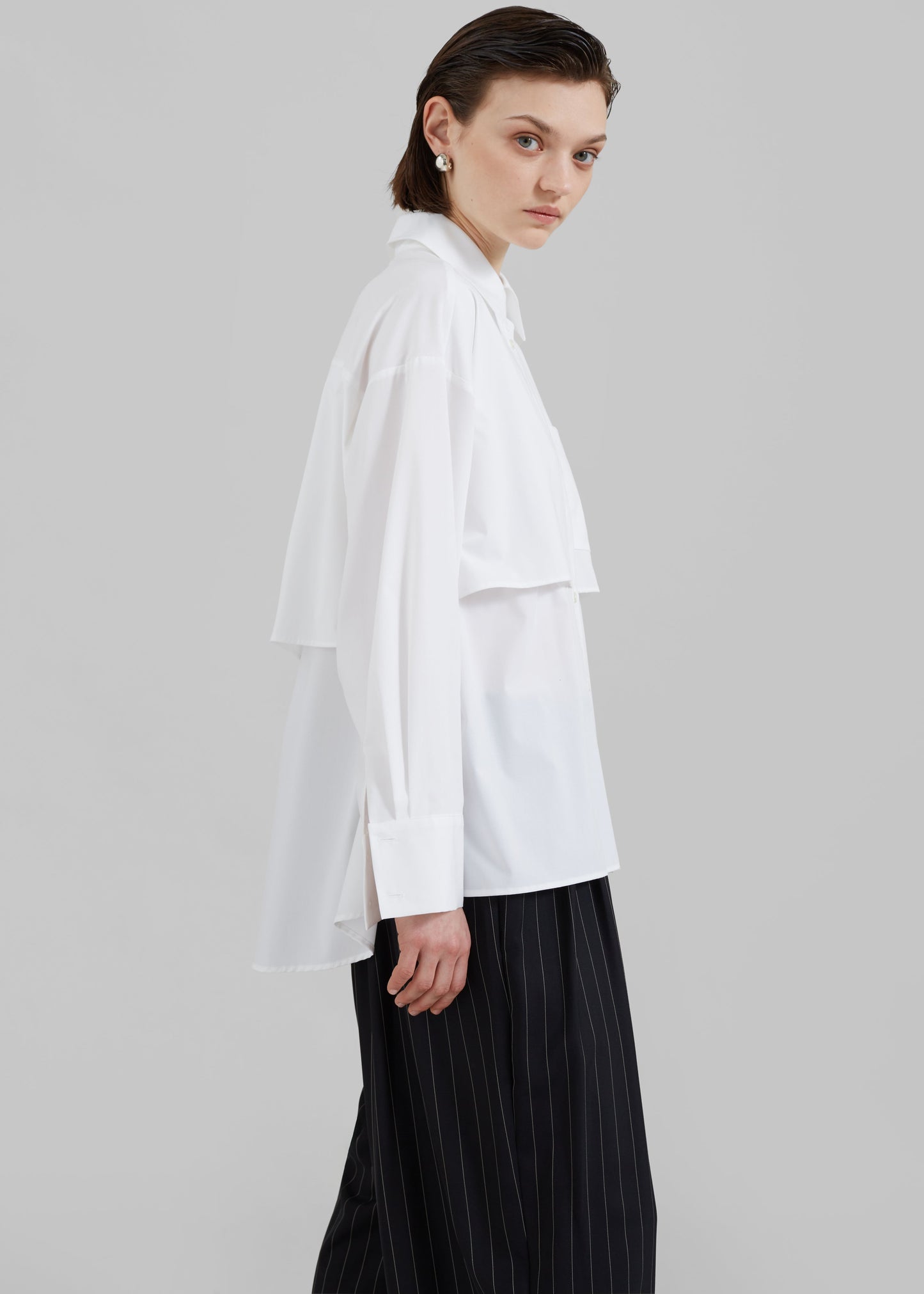 Bria Layered Button Up Shirt - White