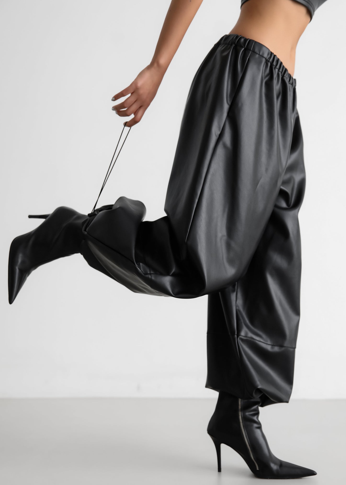 Briar Faux Leather Balloon Pants - Black