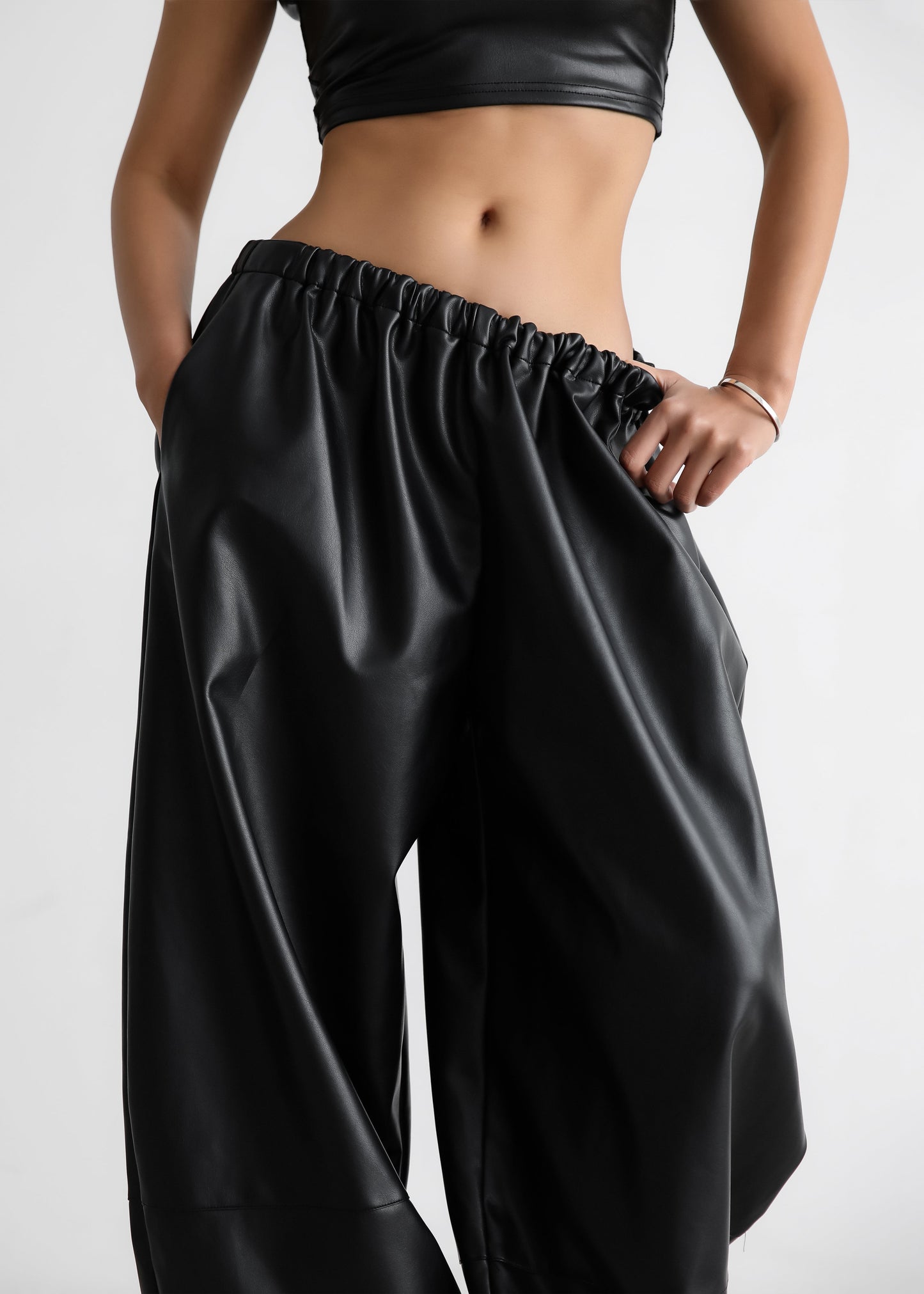 Briar Faux Leather Balloon Pants - Black