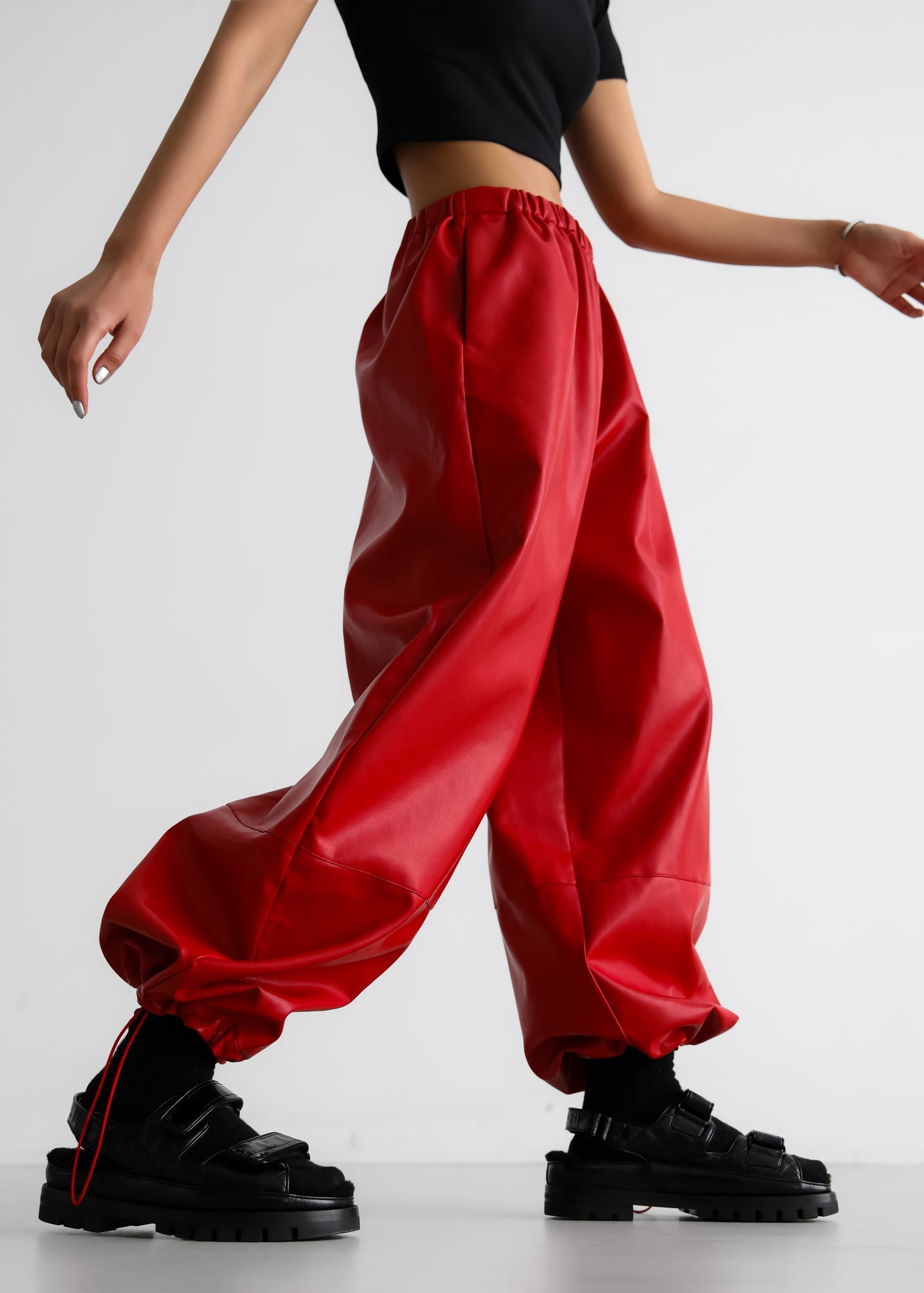 Briar Faux Leather Balloon Pants - Red