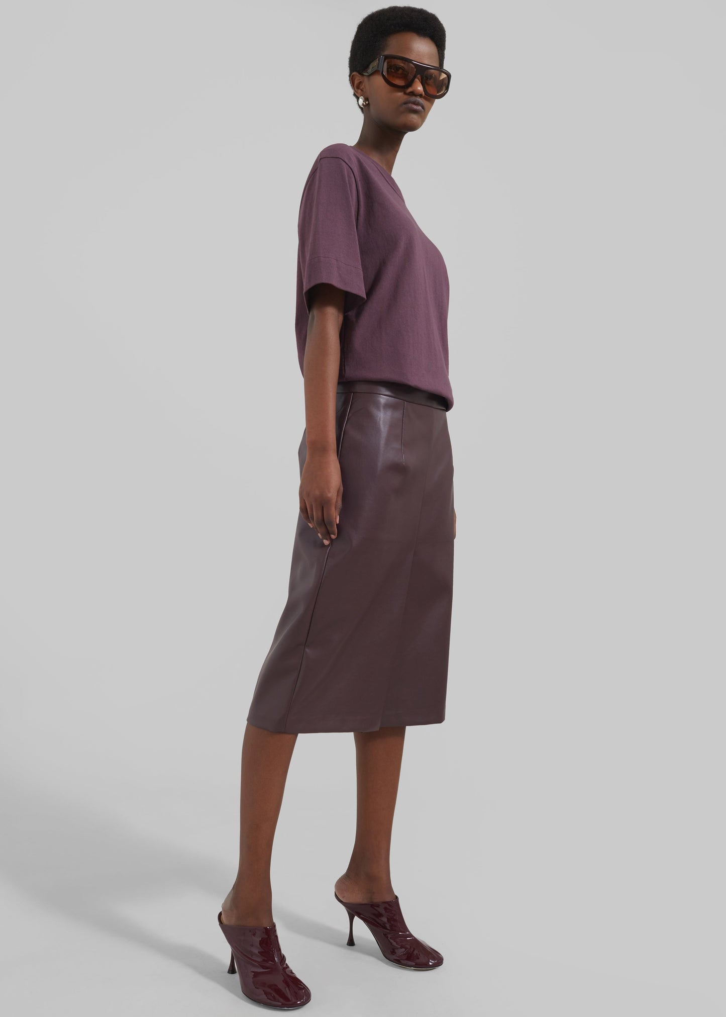 Brooklyn Faux Leather Midi Skirt - Burgundy