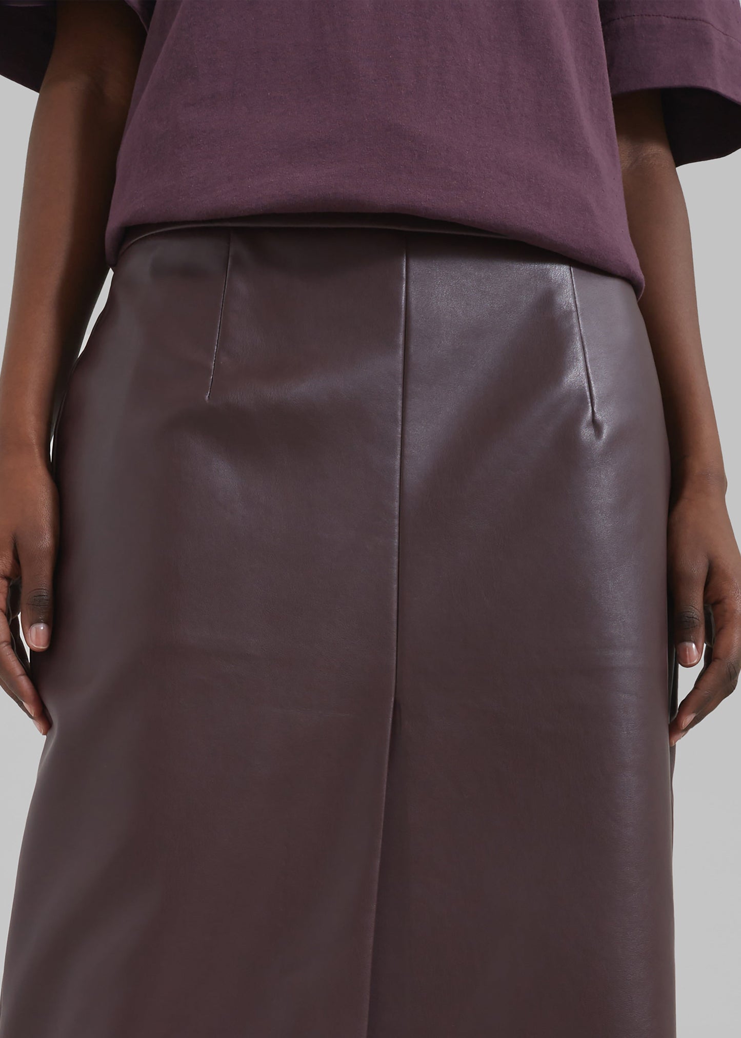 Brooklyn Faux Leather Midi Skirt - Burgundy