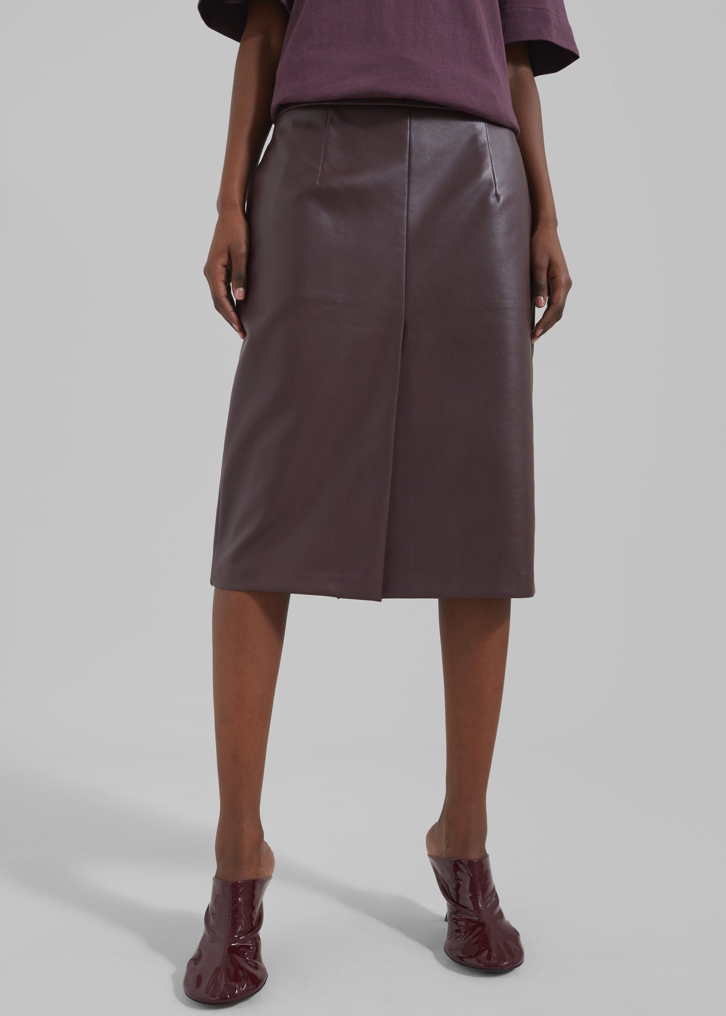 Brooklyn Faux Leather Midi Skirt - Burgundy