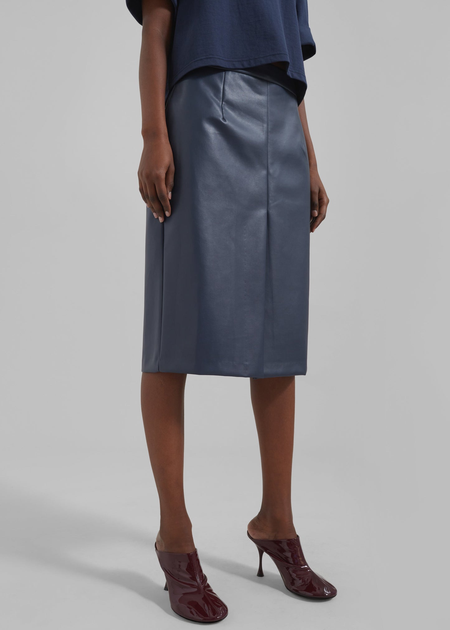 Brooklyn Faux Leather Midi Skirt - Navy