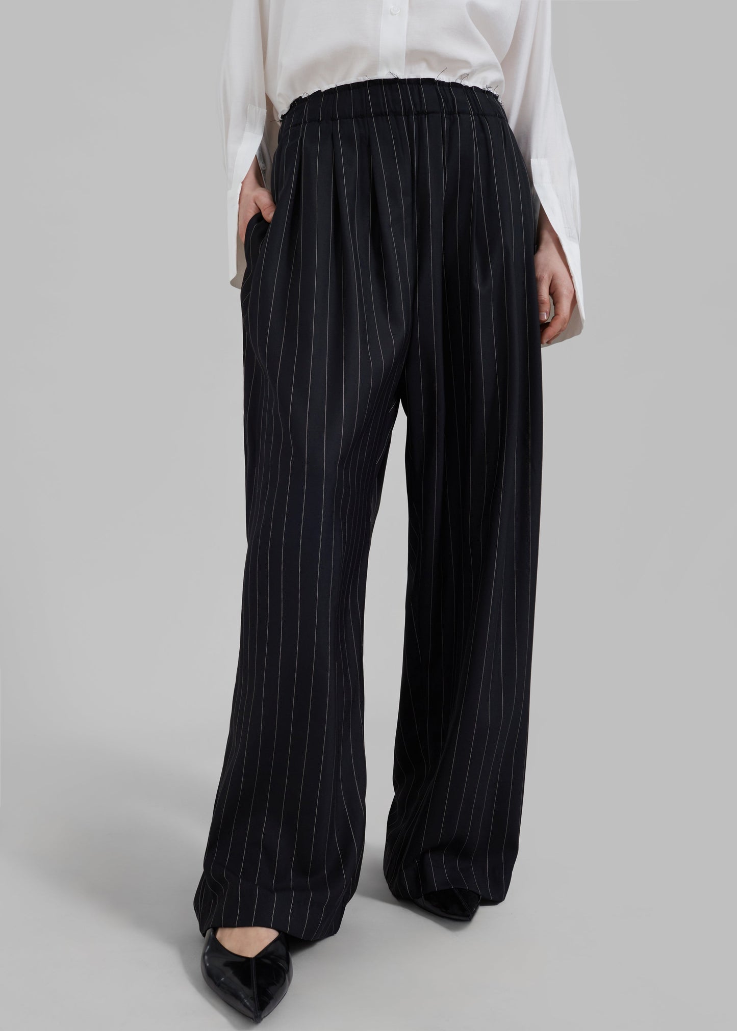 Caden Boxer Trousers - Black/White Pinstripe