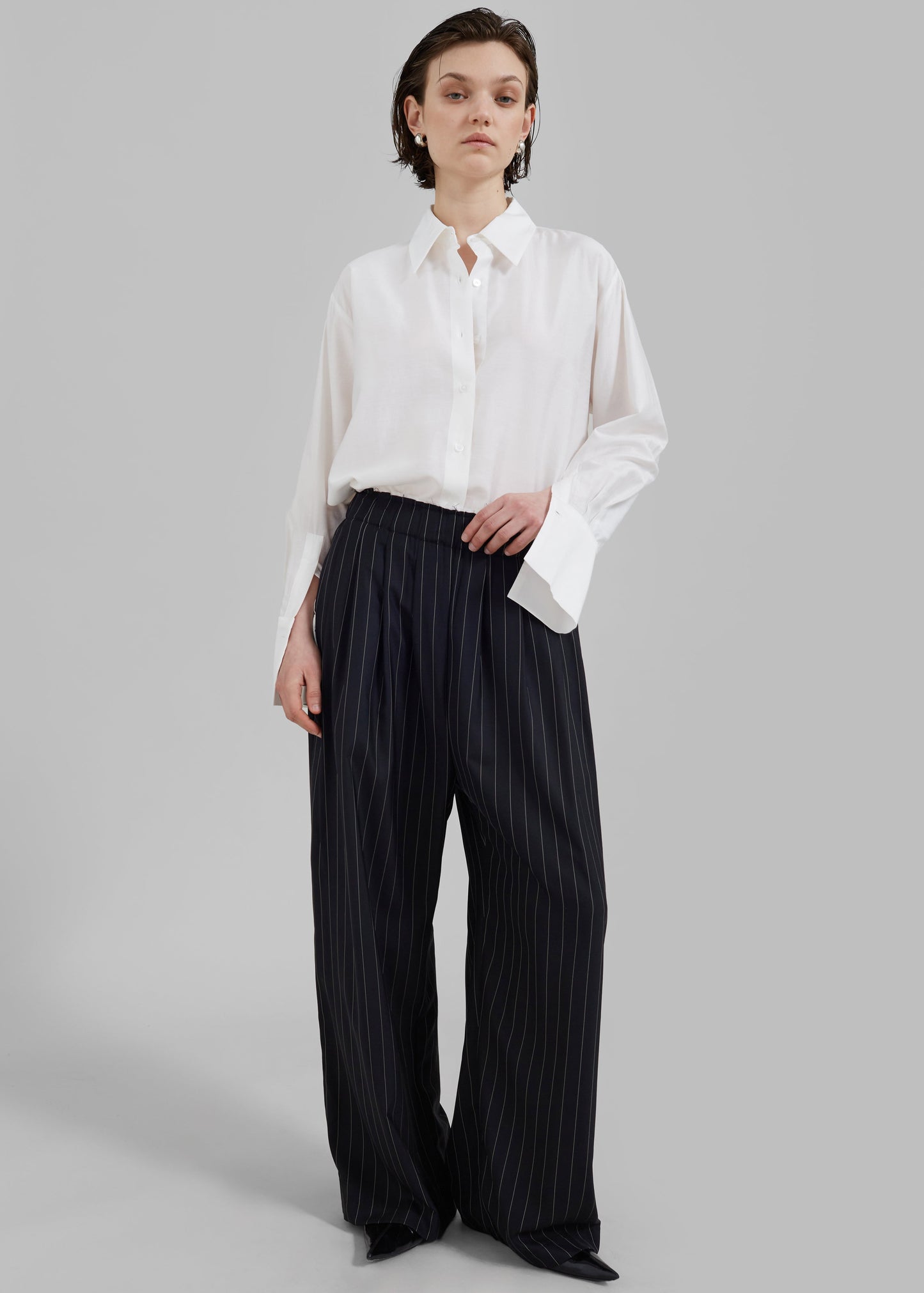 Caden Boxer Trousers - Black/White Pinstripe