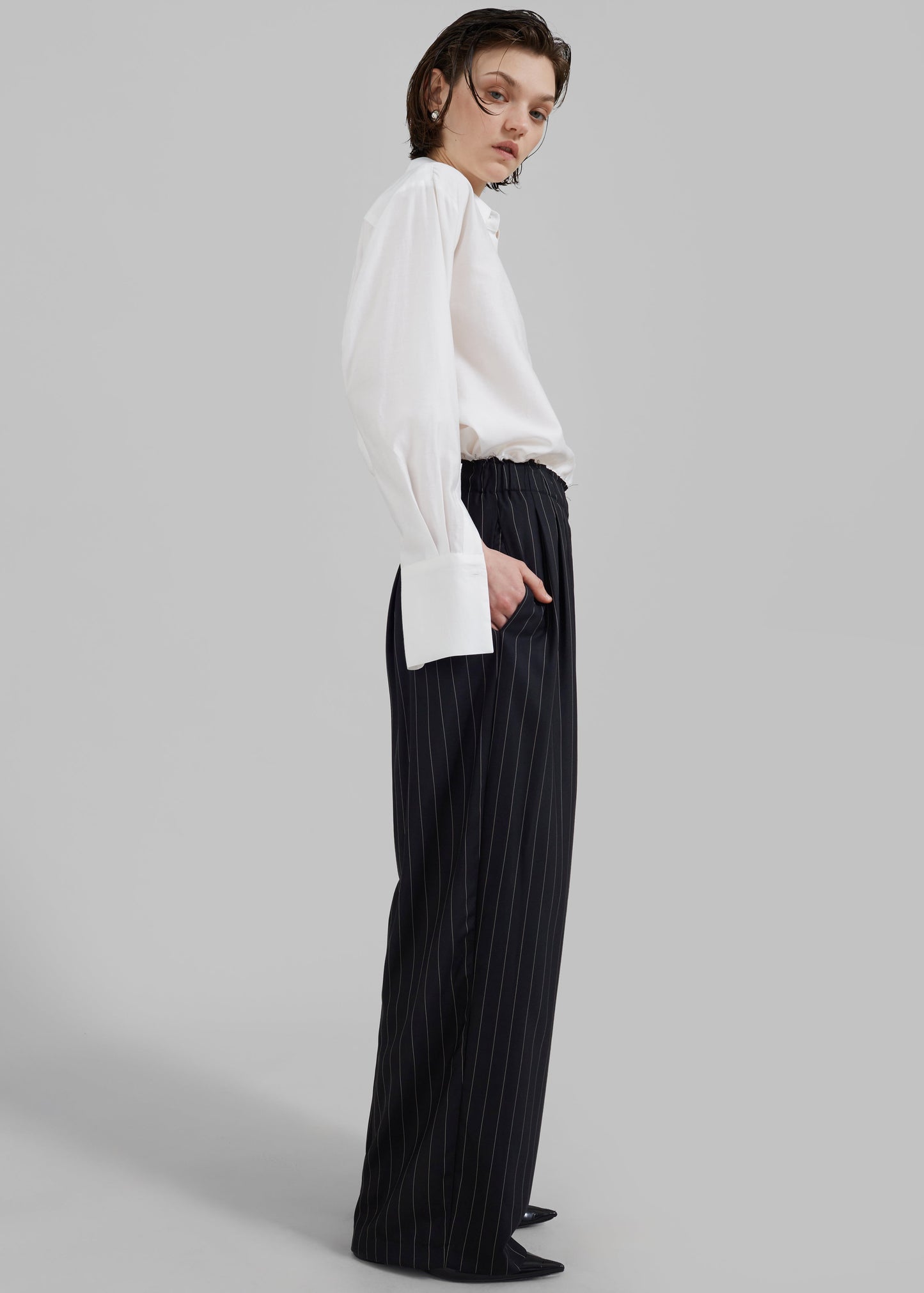 Caden Boxer Trousers - Black/White Pinstripe