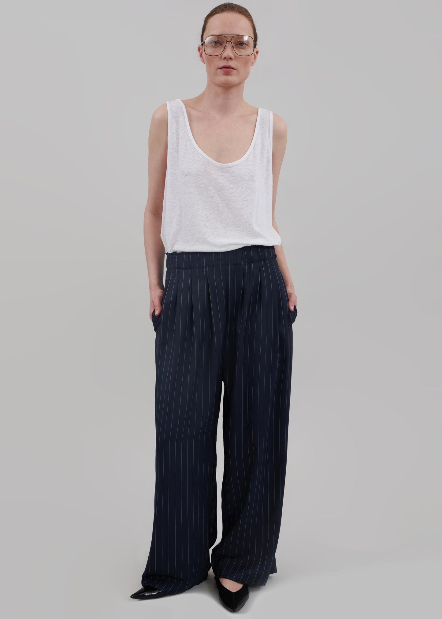 Caden Boxer Trousers - Navy/White Pinstripe