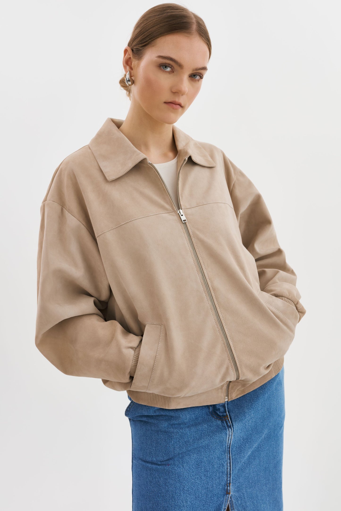 CADEN | Oversized Suede Bomber Jacket