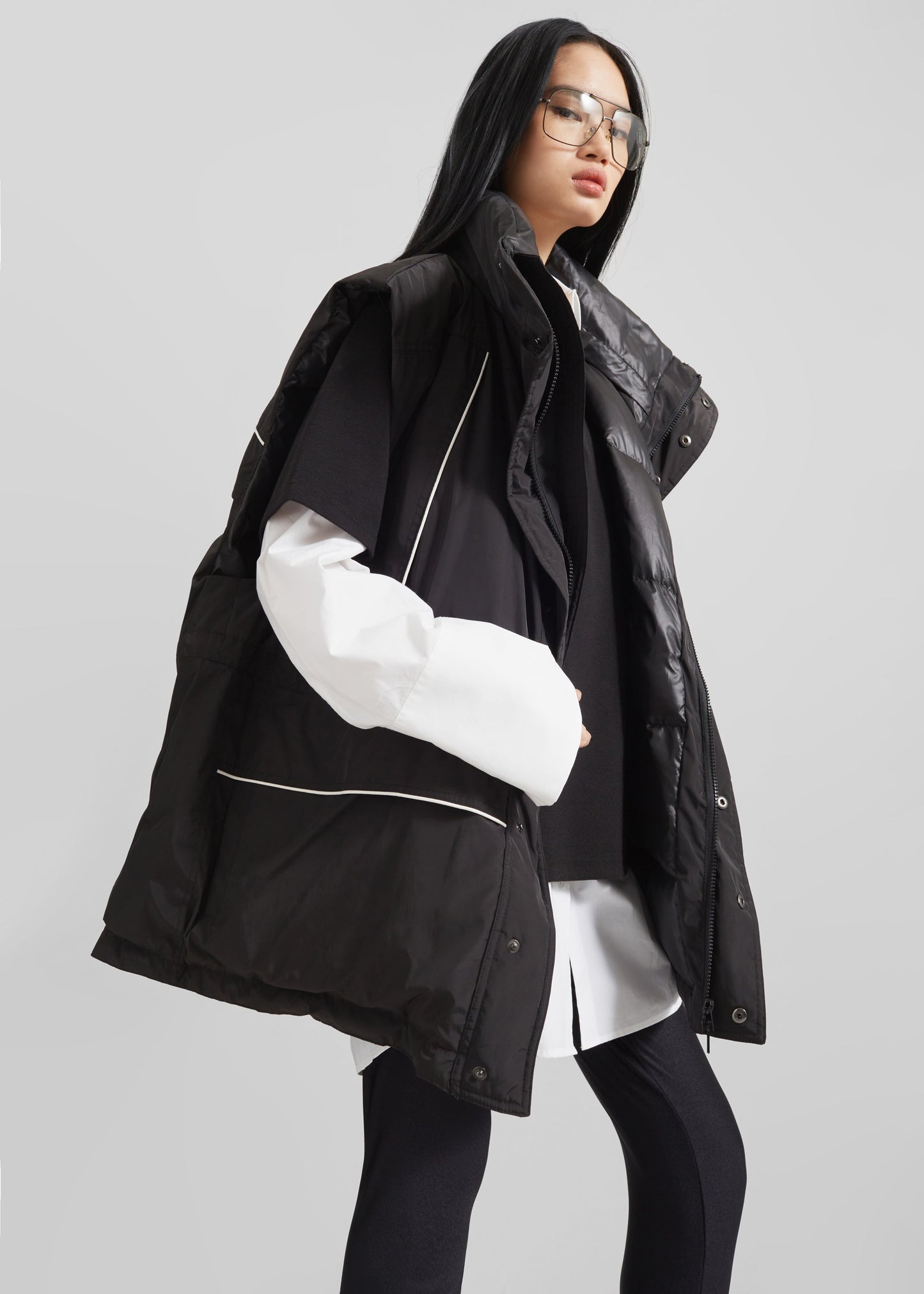 Calais Oversized Sleeveless Puffer Jacket - Black