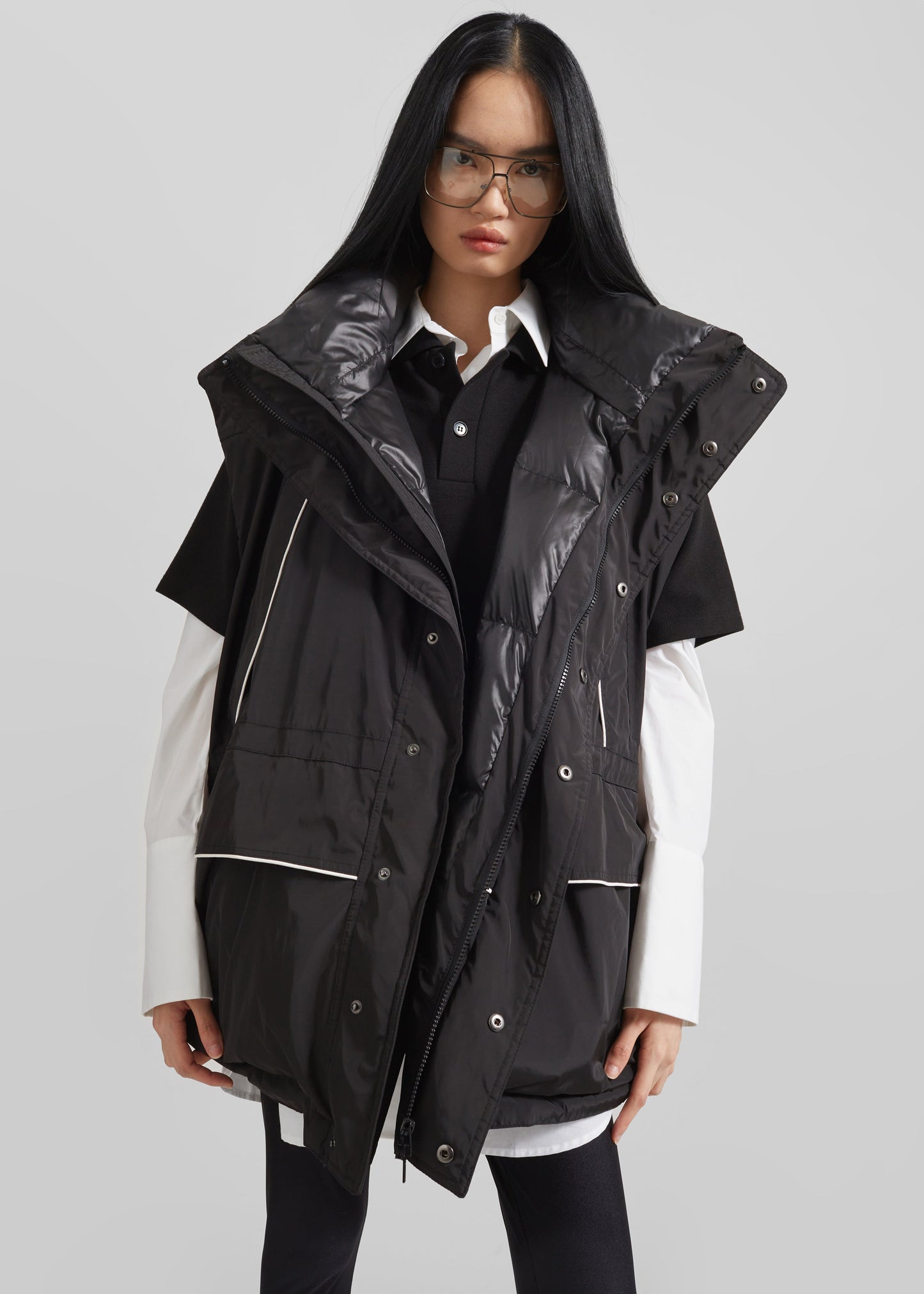 Calais Oversized Sleeveless Puffer Jacket - Black