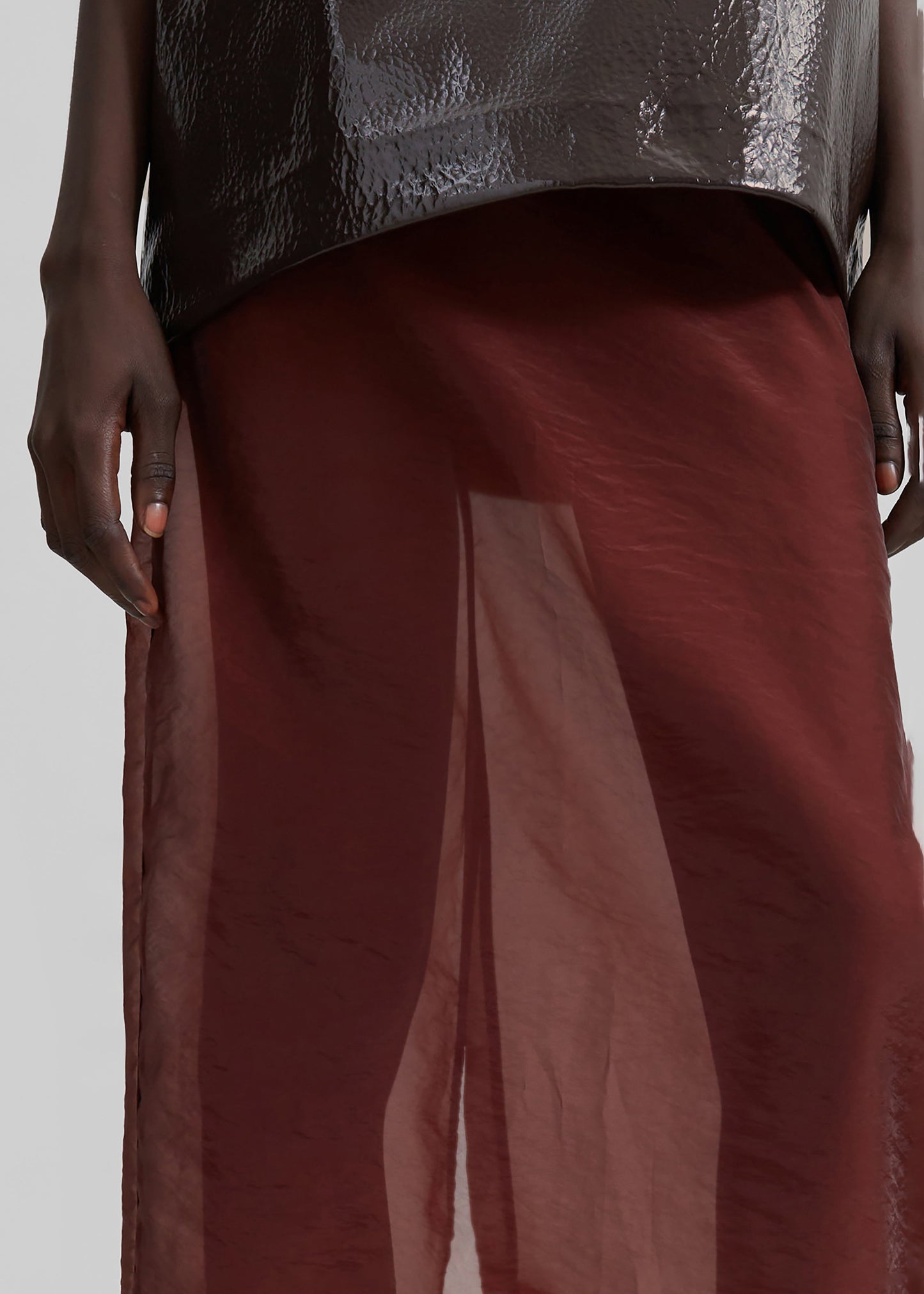 Calliope Semi Sheer Midi Skirt - Burgundy