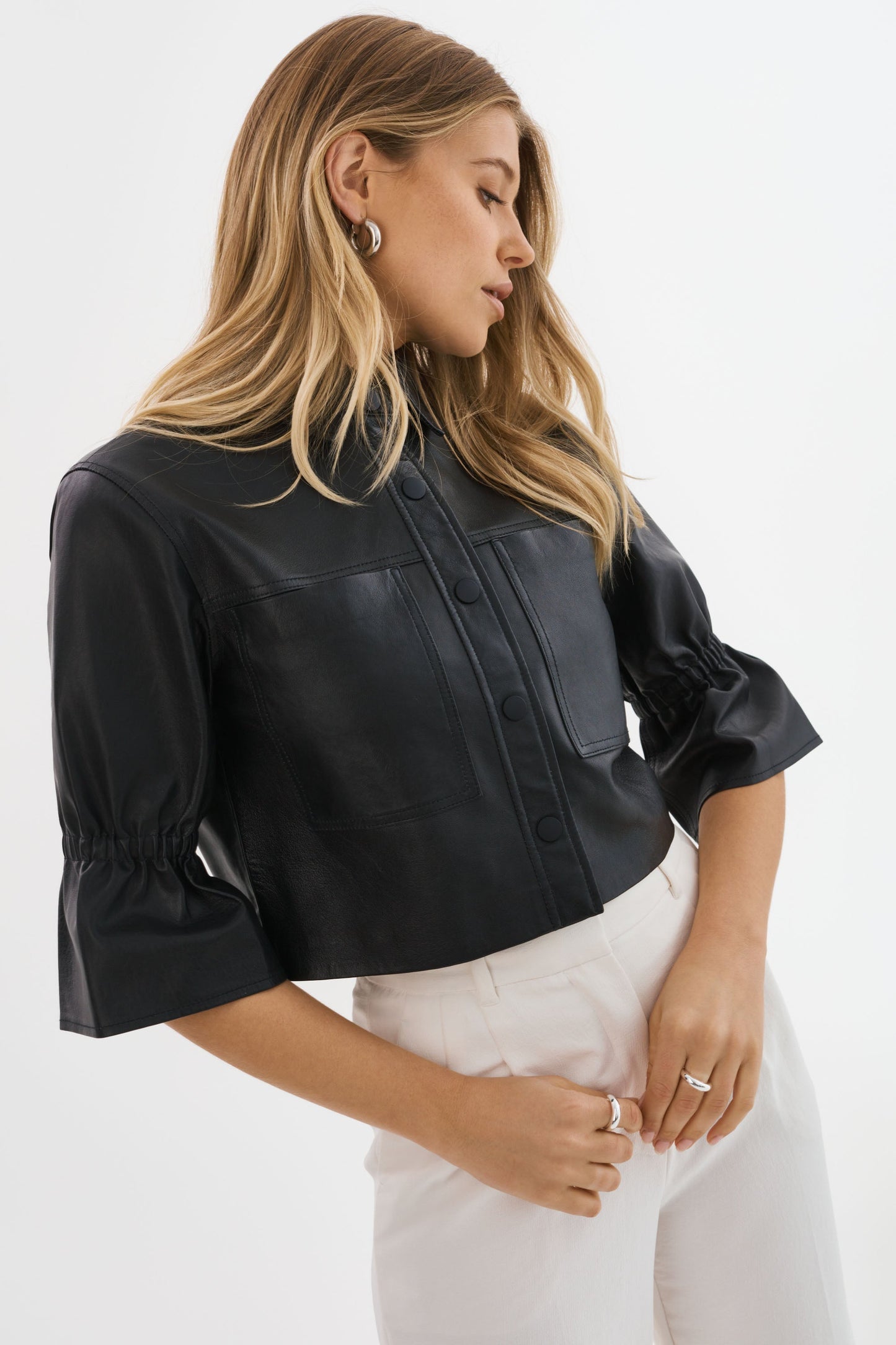 CAROLINA | Leather Ruffle Sleeve Jacket