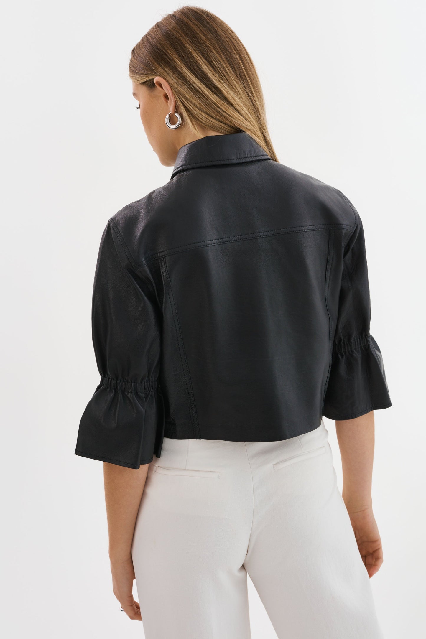 CAROLINA | Leather Ruffle Sleeve Jacket