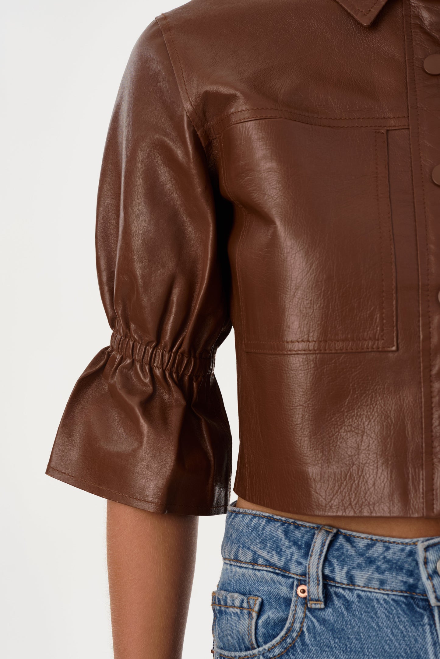 CAROLINA | Leather Ruffle Sleeve Jacket