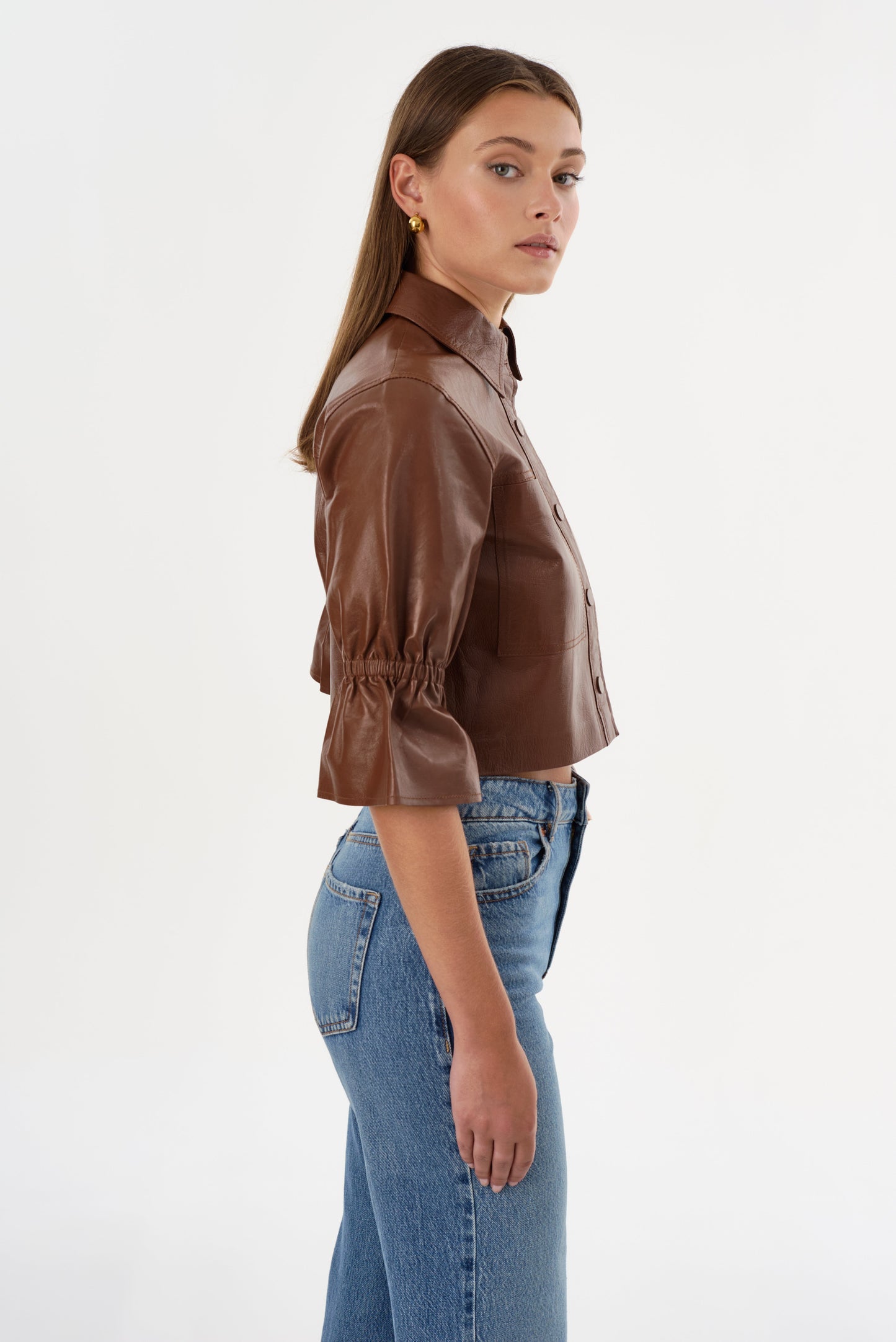 CAROLINA | Leather Ruffle Sleeve Jacket