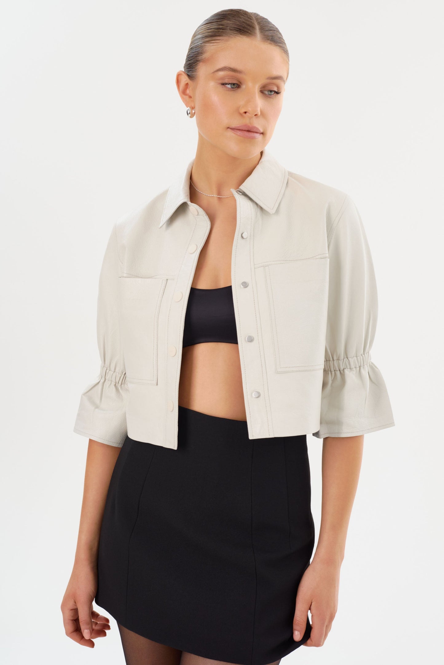 CAROLINA | Leather Ruffle Sleeve Jacket