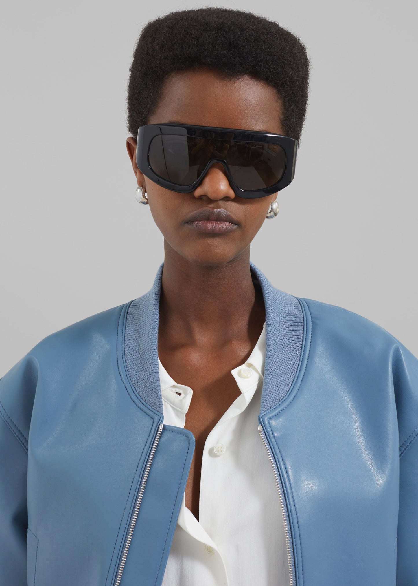 Cassie Faux Leather Bomber - Blue