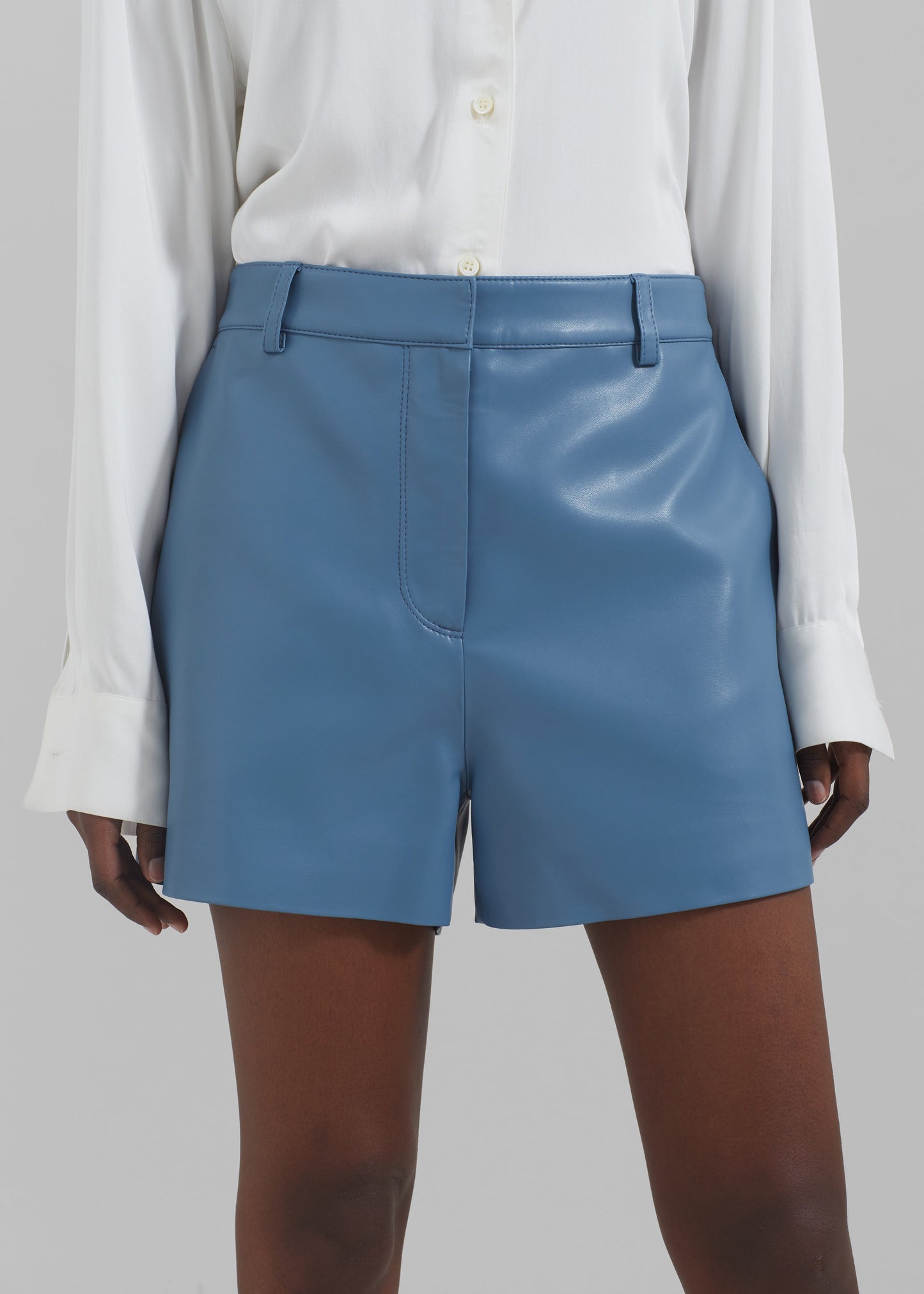 Cassie Faux Leather Mini Shorts - Blue