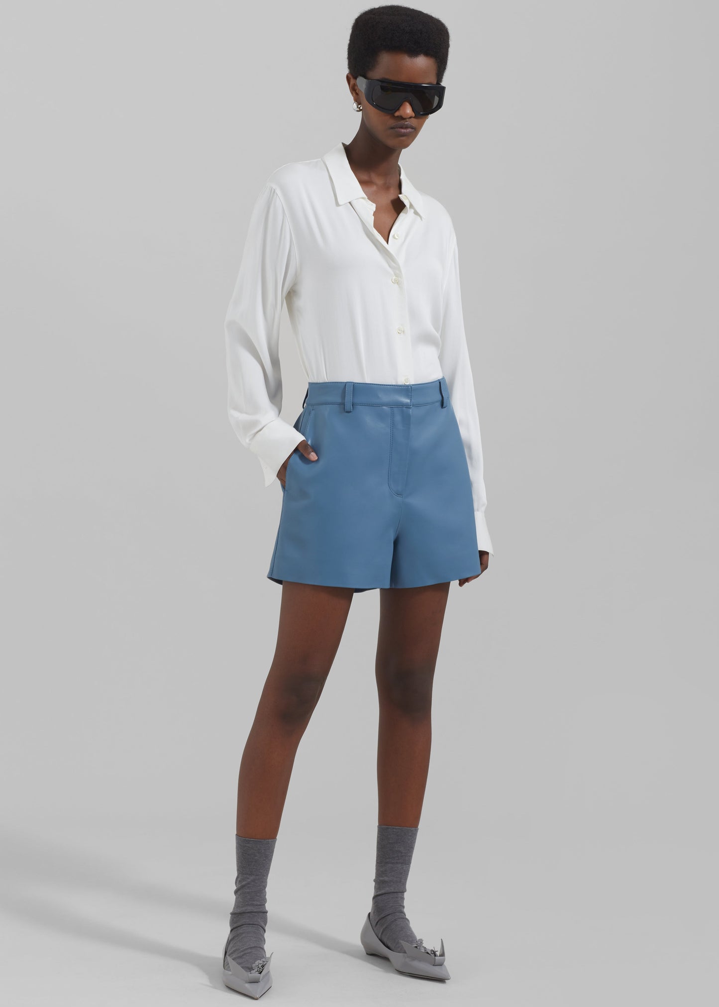 Cassie Faux Leather Mini Shorts - Blue