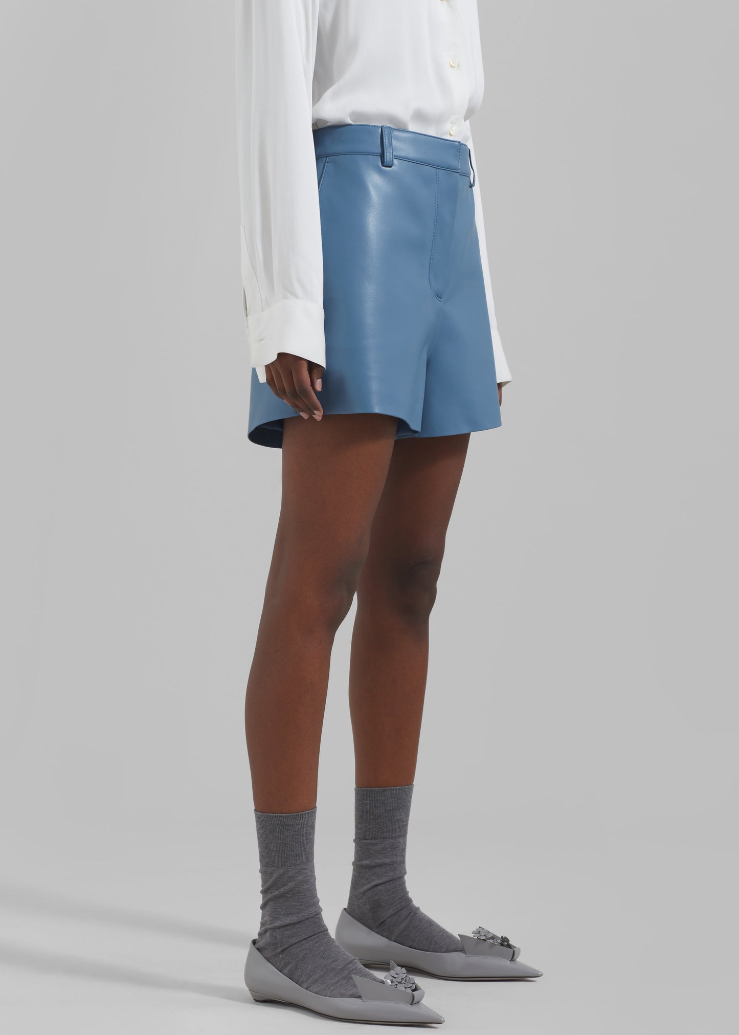 Cassie Faux Leather Mini Shorts - Blue