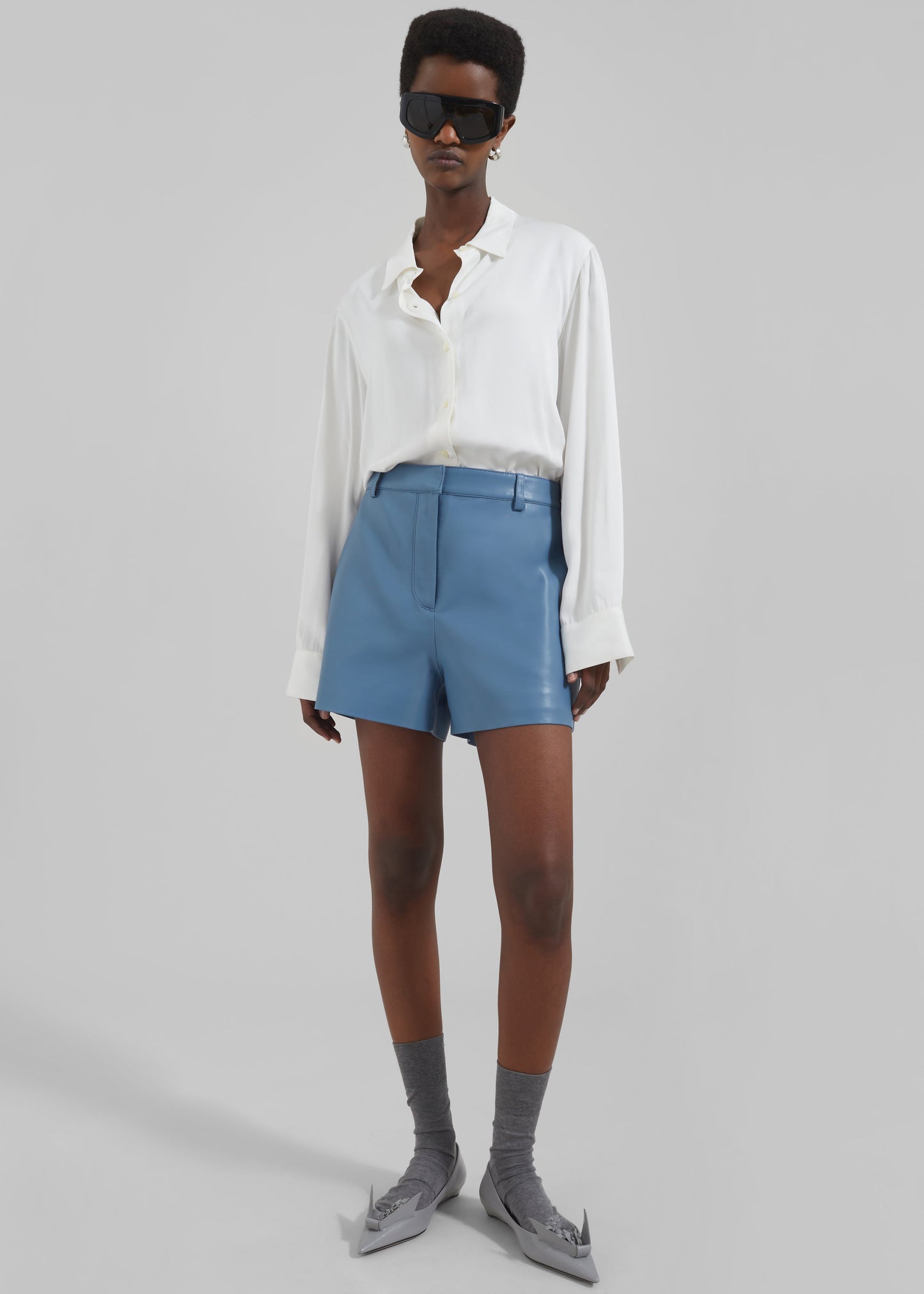 Cassie Faux Leather Mini Shorts - Blue