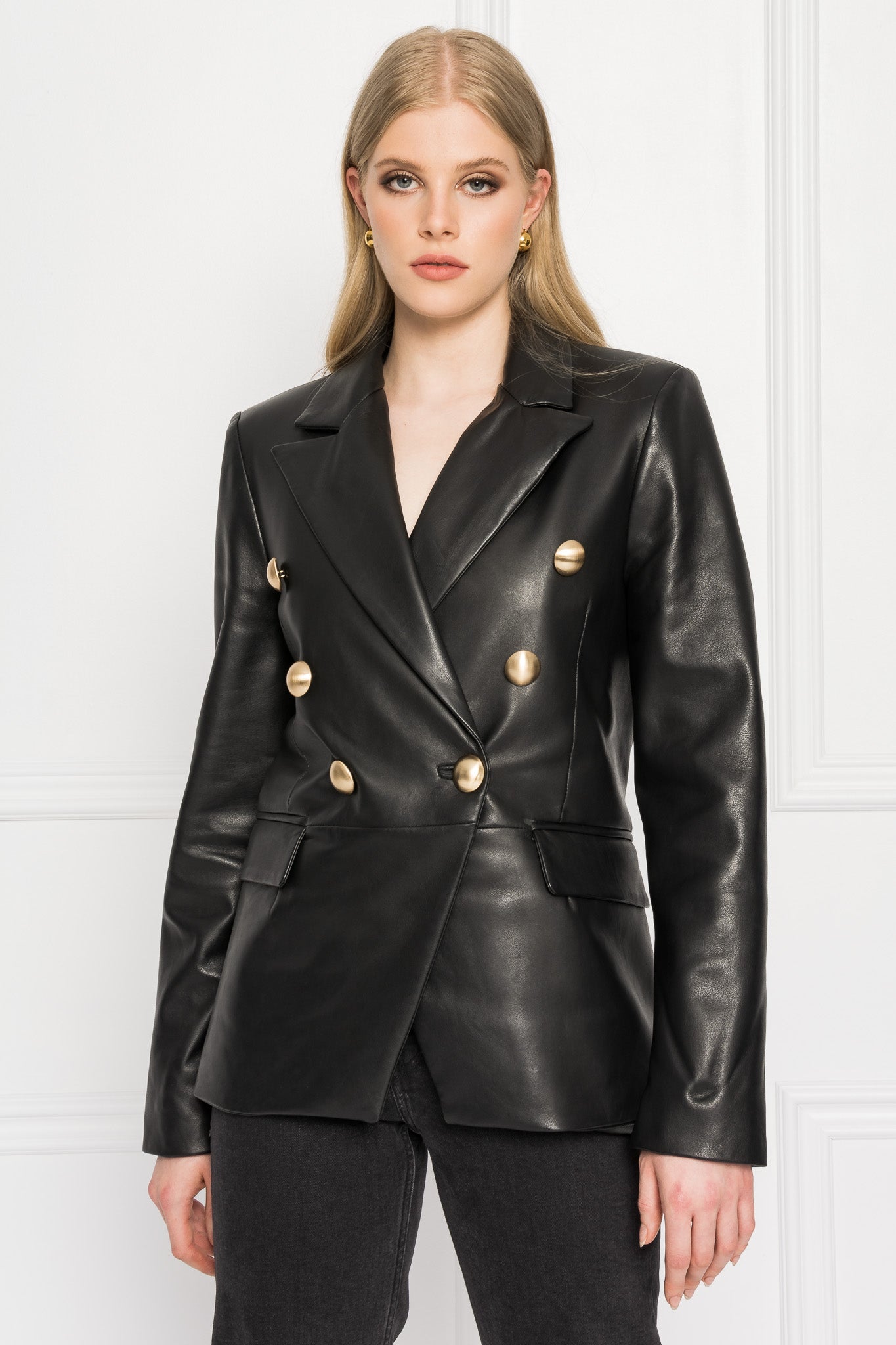 CATHERINE Double Breasted Leather Blazer