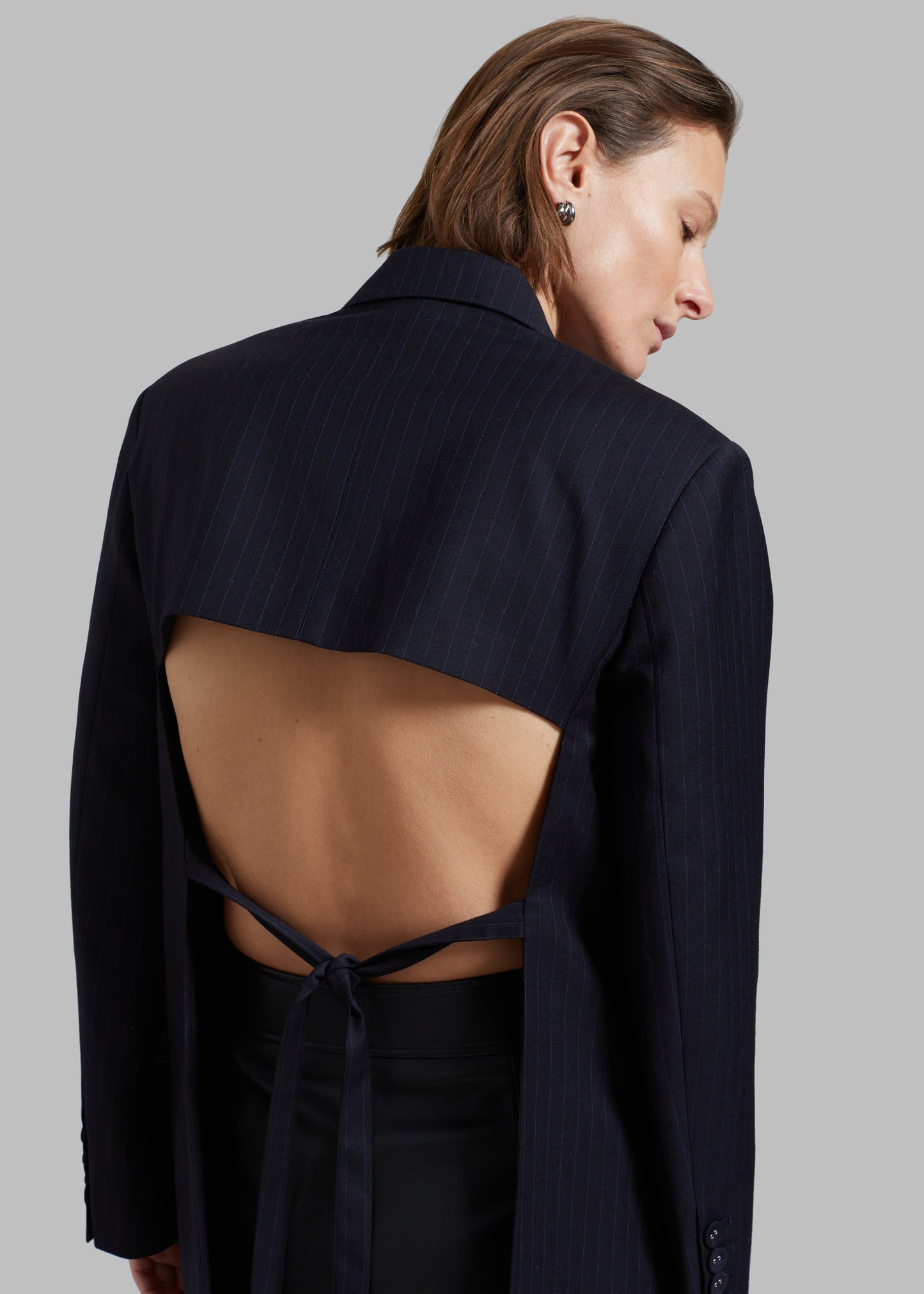 Cedric Open Back Blazer - Navy Stripe