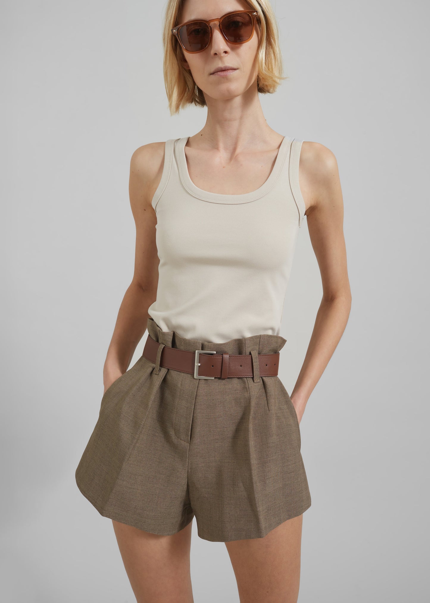 Chappell Belted Shorts - Brown