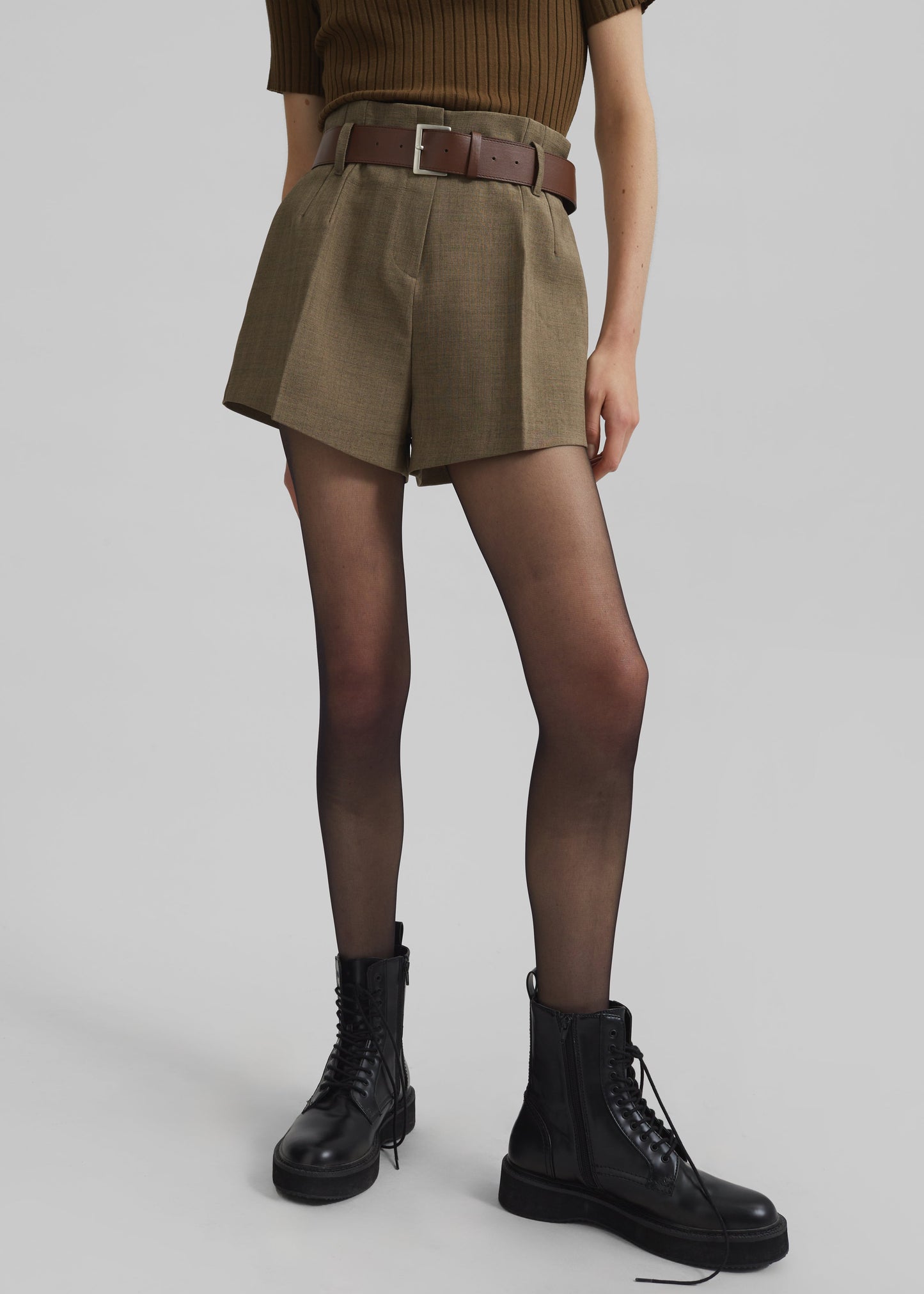 Chappell Belted Shorts - Brown