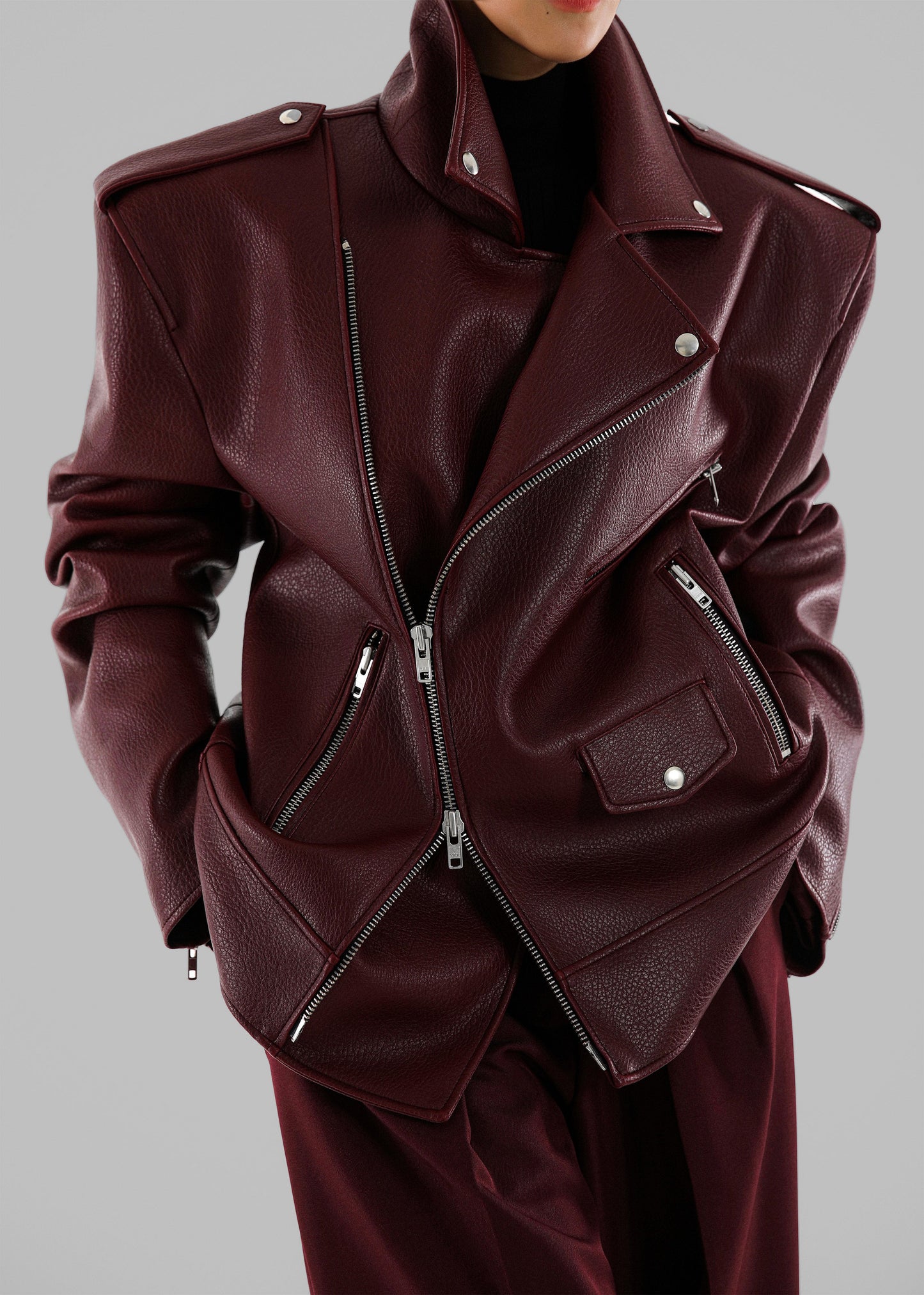 Chicago Oversized Biker Jacket - Burgundy